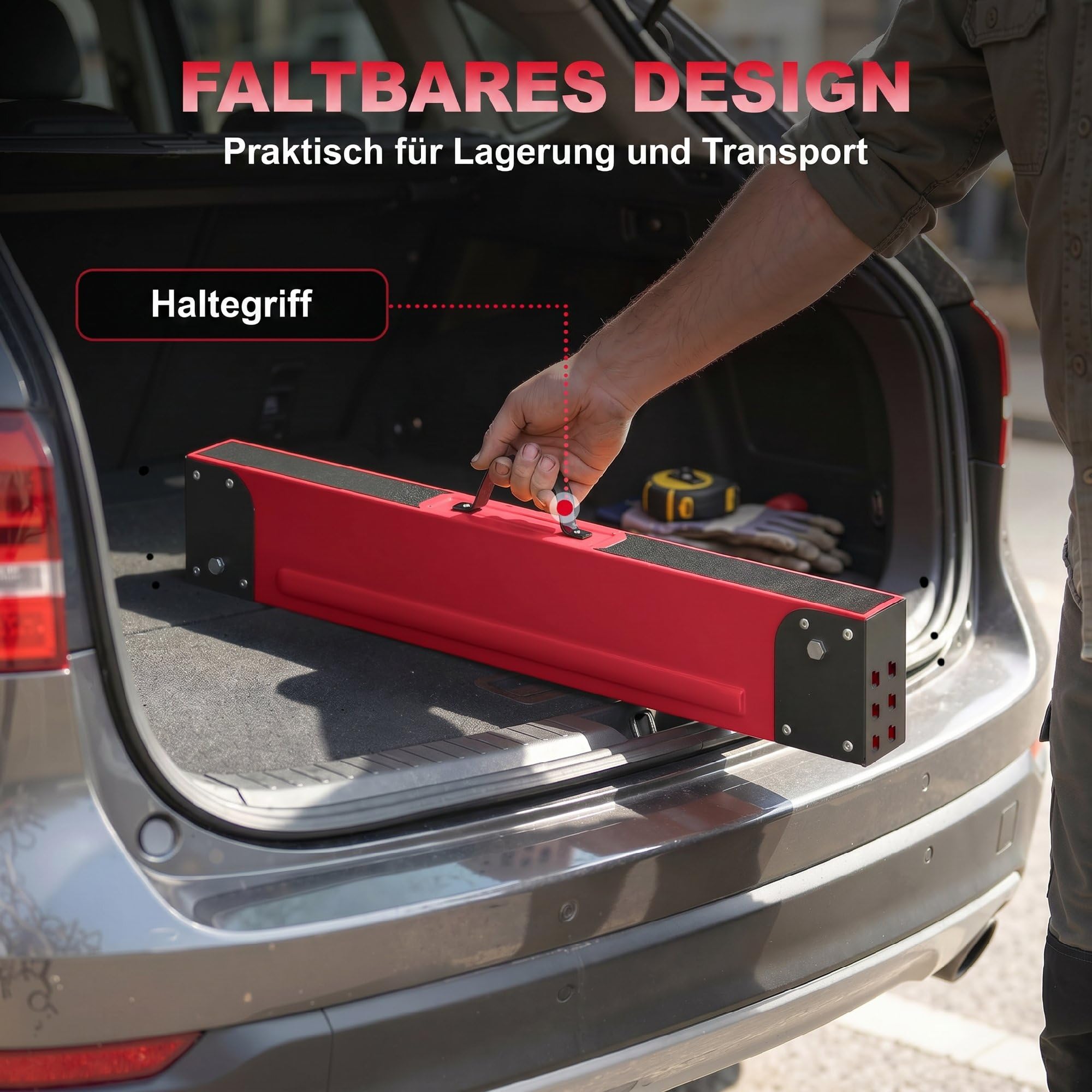HOMCOM Arbeitsbock Gerüstbock 2er Set Höhenverstellbar 64-81 cm Rot | Belastbarkeit Bis 1160 kg, Klappbar, Sägebock, Metall, Unterstellbock Mit Griff, 7-Fach, Arbeitshöhe 640-810 mm