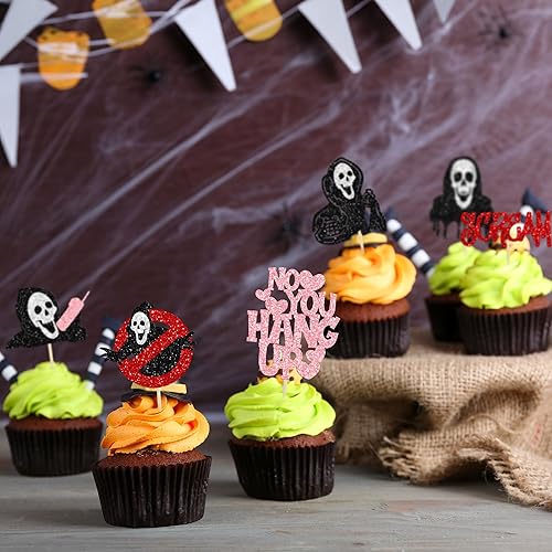 Miniatura 135 de Ephlyn 24 adornos para cupcakes de Halloween con purpurina para Halloween, murciélagos, calabaza, fantasma, decoración de cupcakes para temática
