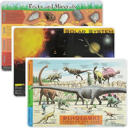 Juego de manteles individuales educativos, sistema solar, rocas y minerales, manteles individuales de dinosaurios antideslizantes y lavables