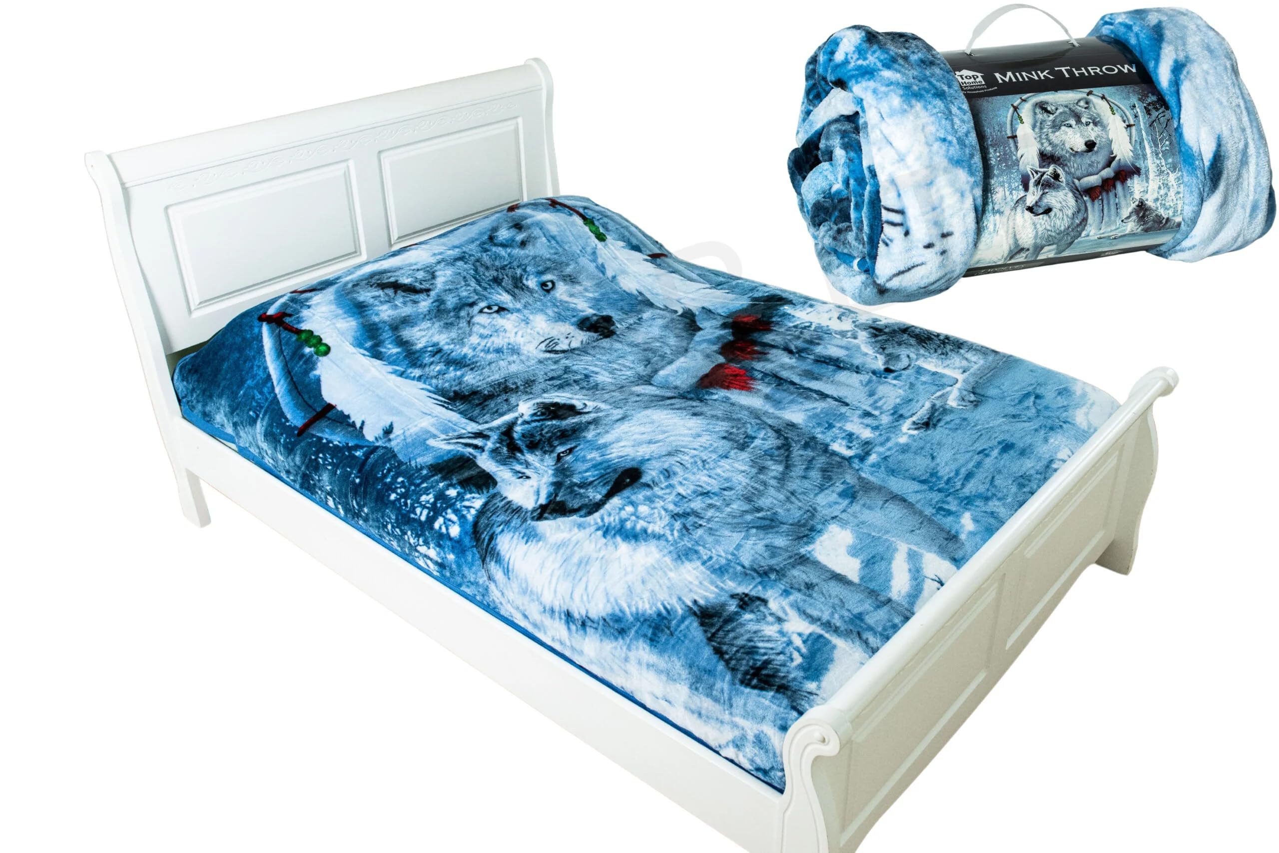 AMBERLINNEN LTD 3D Design 3 Wolves Faux Fur Fleece Sofa Bed Warm Throw Mink Double King (200CM X 240CM)