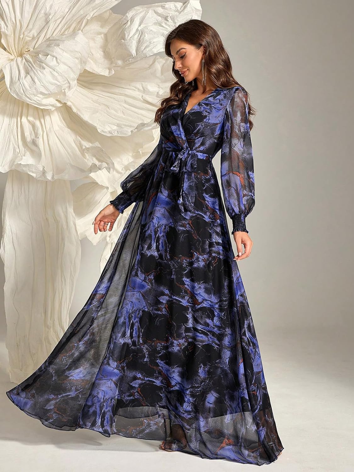 TOLEEN Summer Casual Dresses for Women 2026 Spring Fashion Boho V Neck Long Sleeve Ruffle Floral Print Elegant Maxi Dress - Image 6