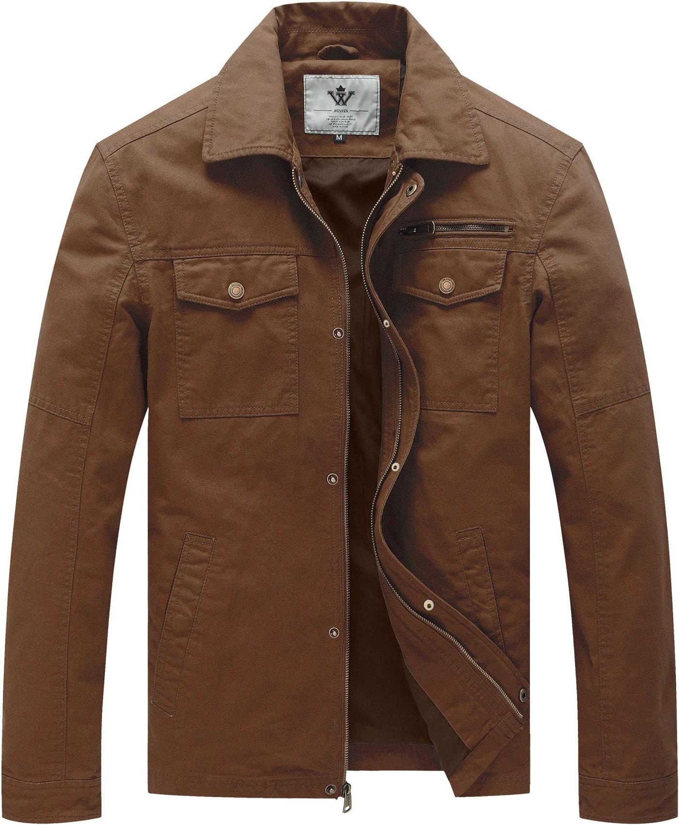 WenVen Men's Casual Canvas Cotton Military Lapel Jacket