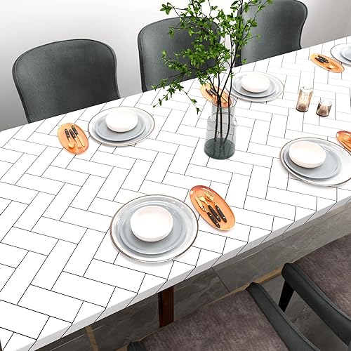 Miniatura 3 de Papel tapiz de espiga en blanco y negro, papel tapiz geométrico para despegar y pegar, moderno papel tapiz de ladrillo en espiga para baño, paredes