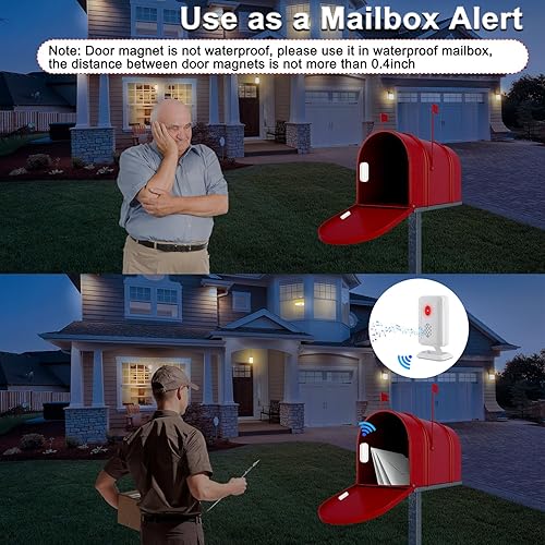 Miniatura 3 de GREENCYCLE Alarma de puerta abierta con receptor portátil, alarma inalámbrica de puerta a batería, timbre de puerta inalámbrico, rango de 600 pies,