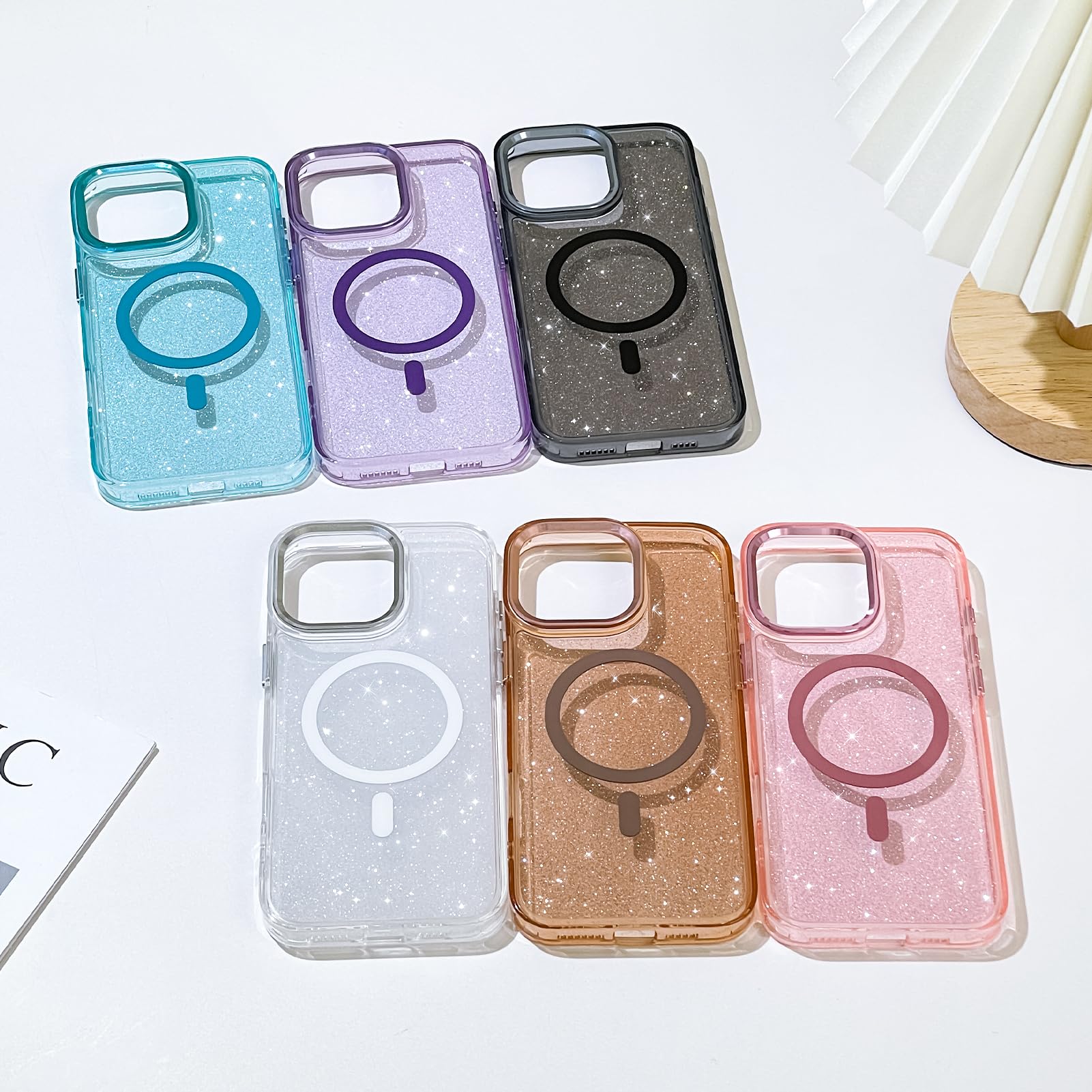 SAKUULO Funda magnética para iPhone 14 Pro MAX Compatible con Magsafe, Brillante con Cristal Iridiscente láser Brillante, a Prueba de Golpes, Funda Protectora para Mujeres y Hombres, Color Blanco