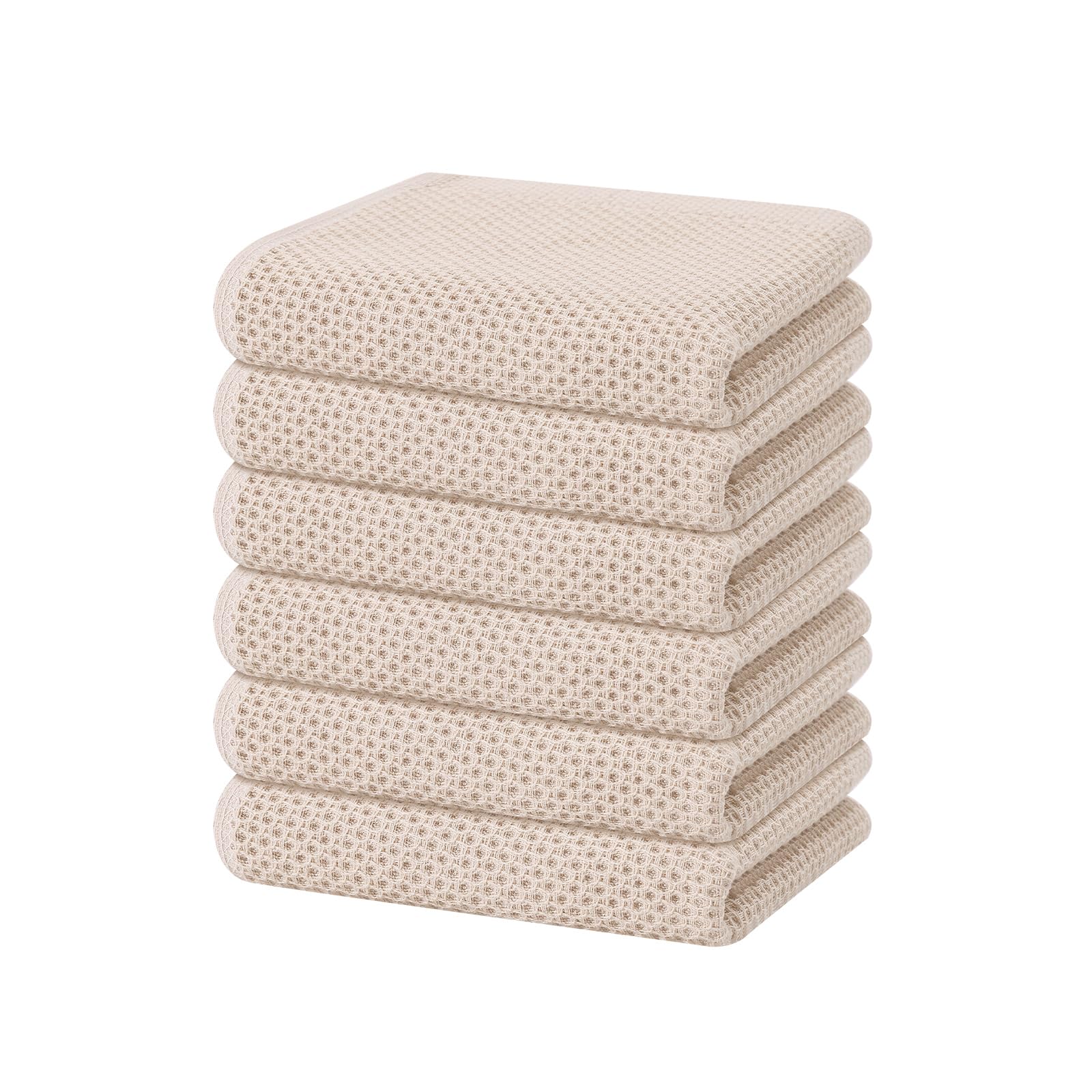Homaxy 100% Cotton Waffle Weave Kitchen Dish Towels 6-Pack, Beige