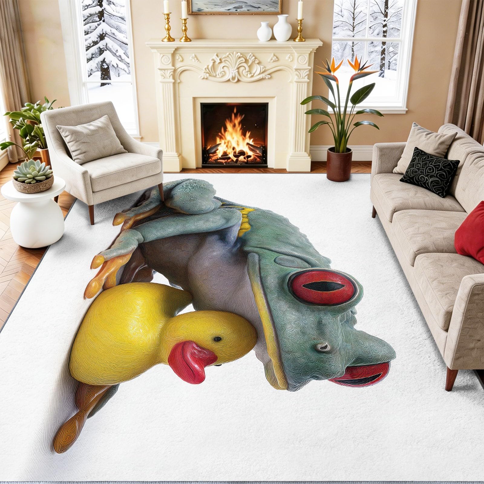 Tapis antidérapant lavable 60x90 cm blanc effet 3D animal pour salle de bain