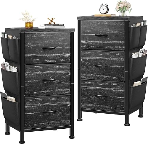 Miniatura 14 de EnHomee Mesita de noche alta, mesita de noche con cajones para dormitorio, mesita de noche con parte superior de madera, mesa auxiliar con marco de