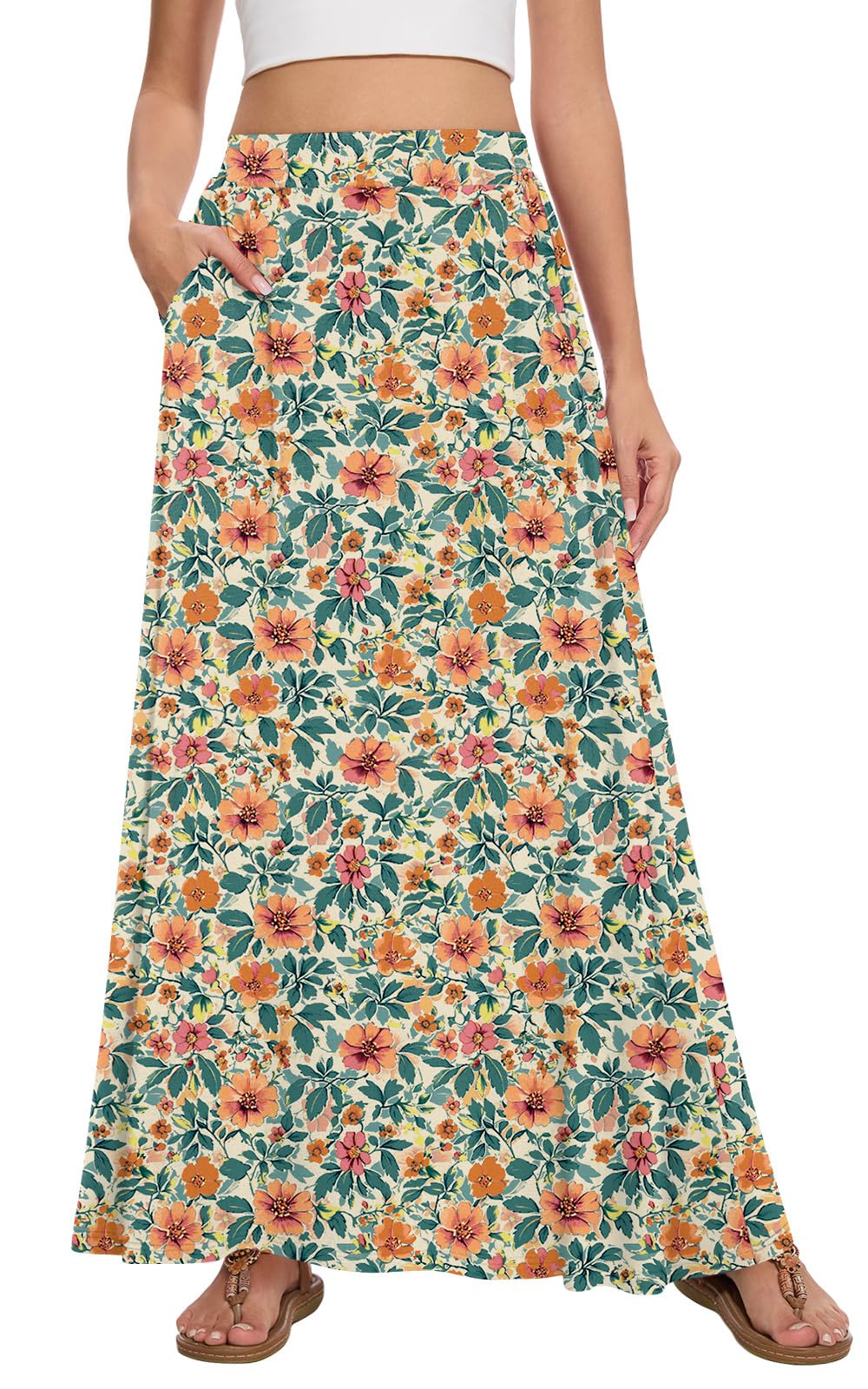 Womens Maxi Skirt Long Flowy Summer A-Line High Waist Skirts