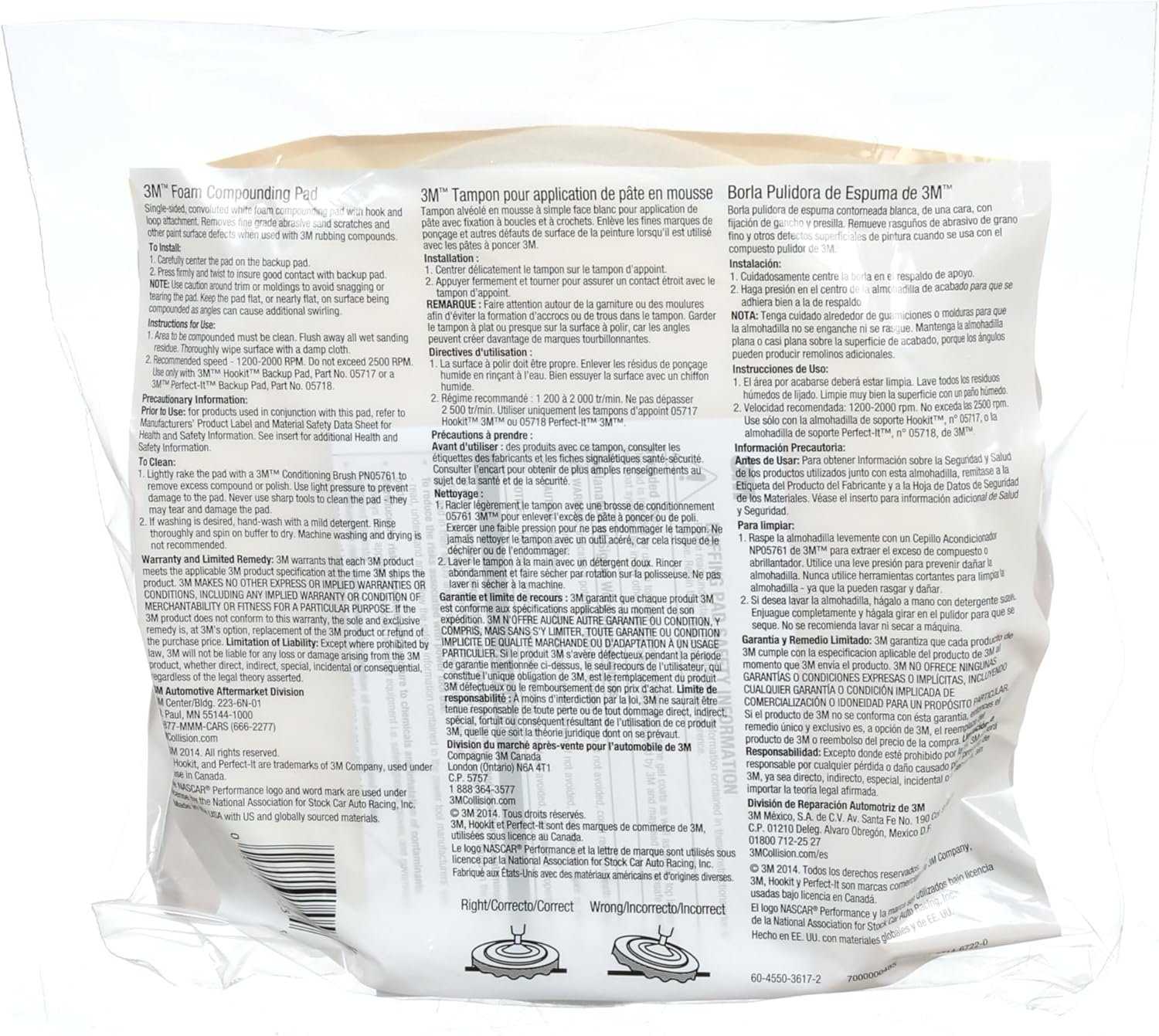 3M Foam Compounding Pad, 05723, Single Sided, Flat Back, Hook and Loop, 8 in (203.2 mm), 2 Pads/Bag - Image 14