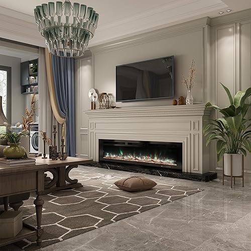 Miniatura 4 de Chimenea eléctrica de 72 pulgadas montada en la pared y empotrada, chimenea LED con control remoto temporizador de 8 horas, 12 llamas, pantalla