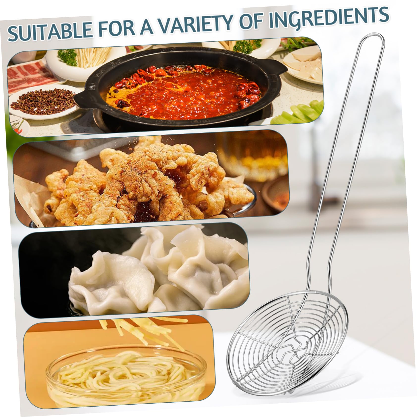 YARNOW Skimmer Colapasta in Acciaio Inossidabile Argento Maglia Fine, Mestolo Filtrante Resistente e Lucidato per Cottura e Miscelazione in Cucina