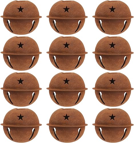 Decoración rústica de campanas de estrella, 12 cascabeles de metal oxidado para Navidad