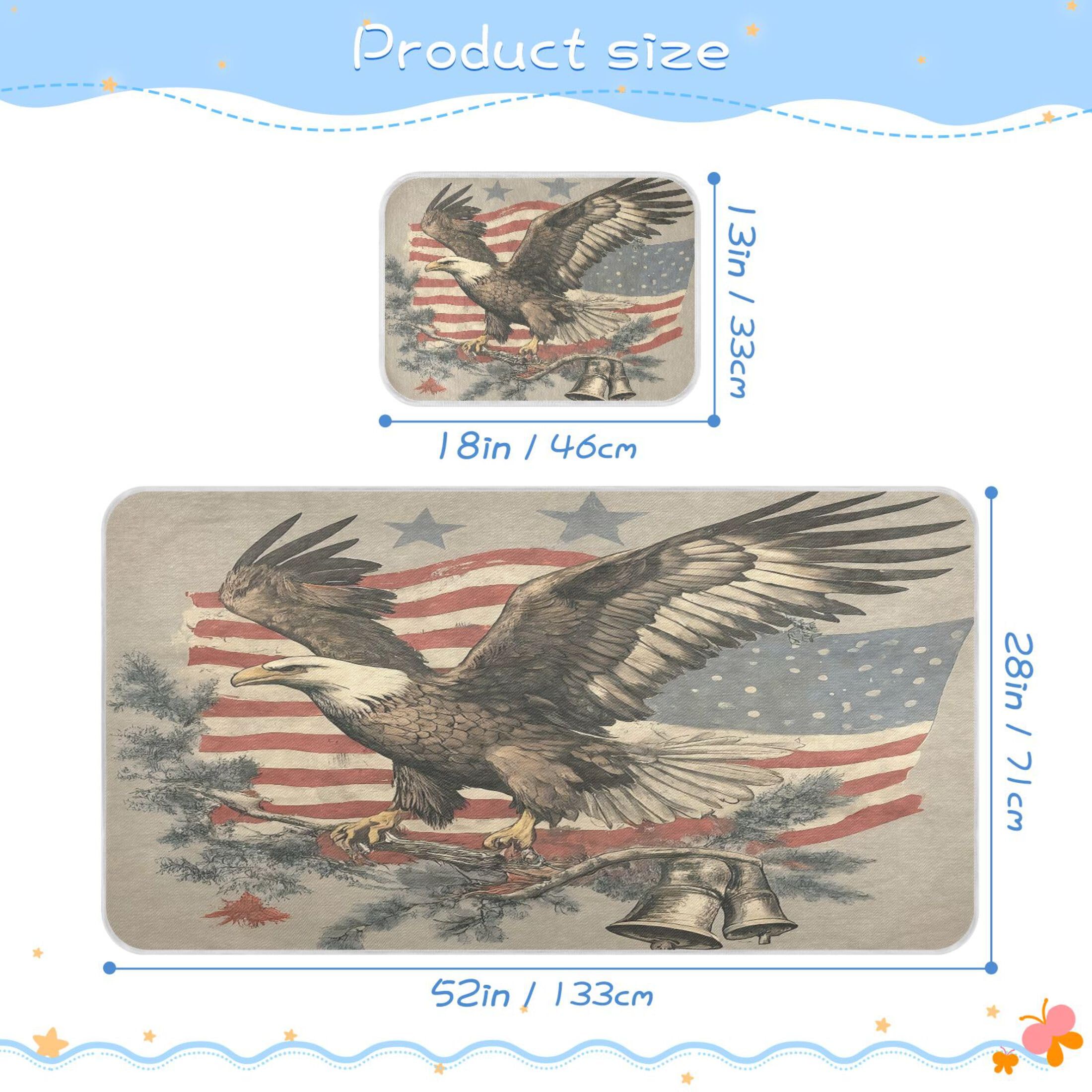 Takiito Patriotic American Flag Baby Cooling Mattress Pad, Soft & Breathable Cooling Mat Keep Baby Cool in Summer 28x52 in, Nursery Essential