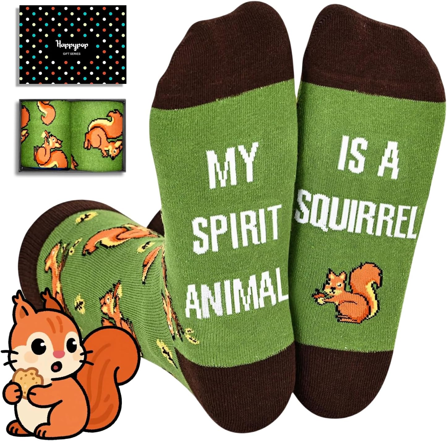HAPPYPOP Funny Socks for Men Women - Squirrel Giraffe Bear Panda Fox Moose Gifts for Teens