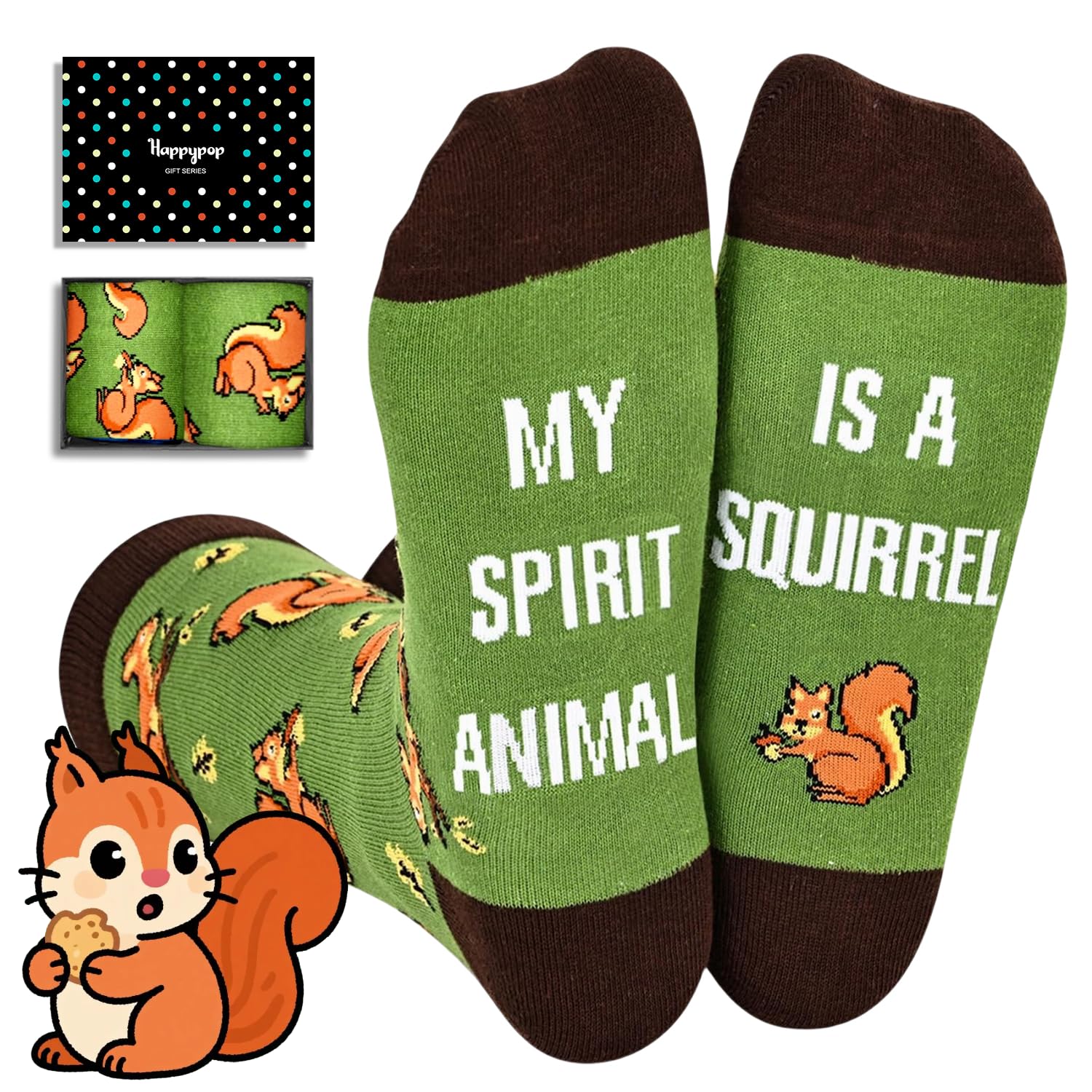 HAPPYPOP Funny Socks for Men Women - Squirrel Bear Panda Moose Gifts for Animal Lovers Teens