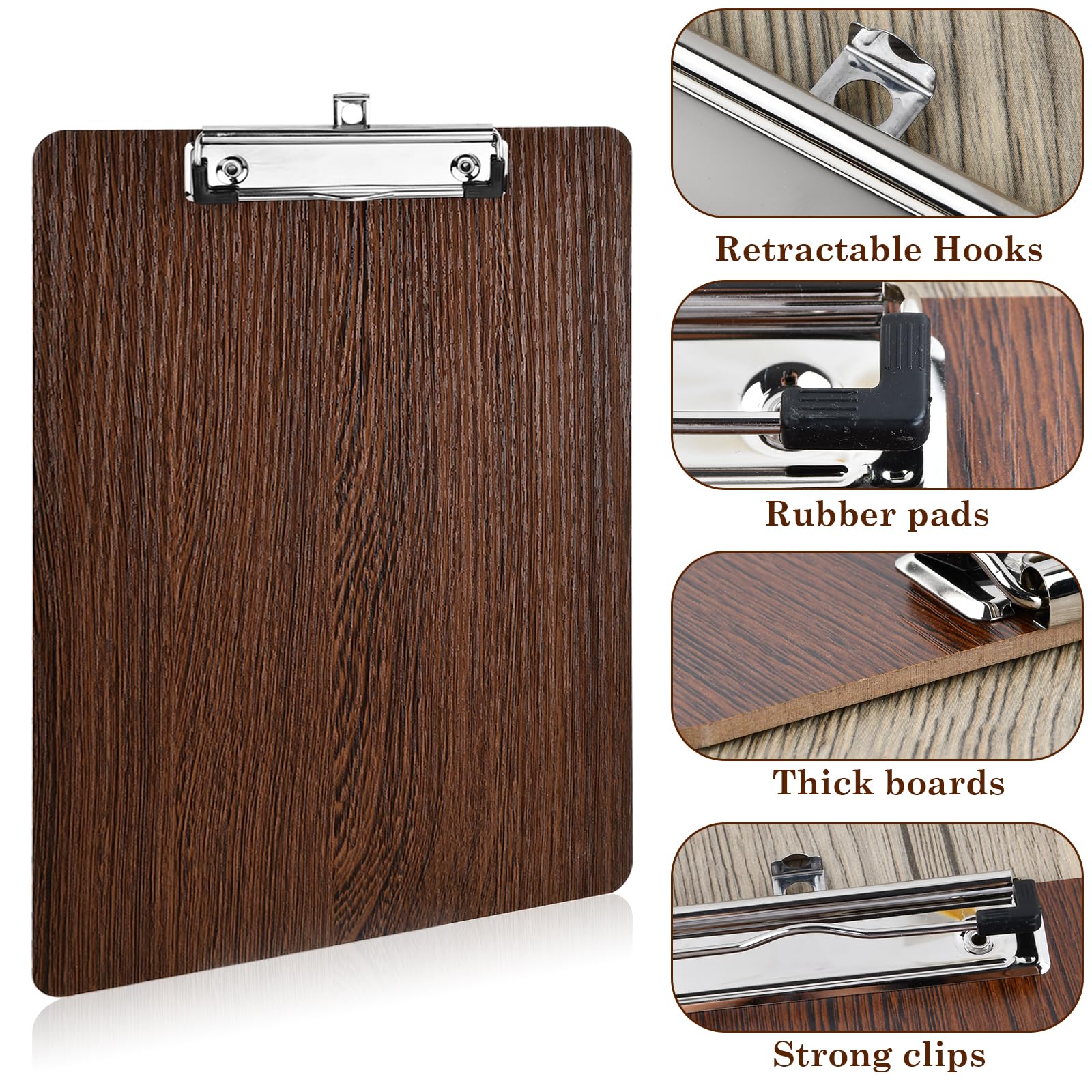 10 Piezas A4 Portapapeles de Madera con Pinza, Tableros con Pinza para Notas, Portapapele con Agujero Colgante, Clipboards Tablero de Escritura para Escuela, Oficina, Aula, Negocios, Restaurante