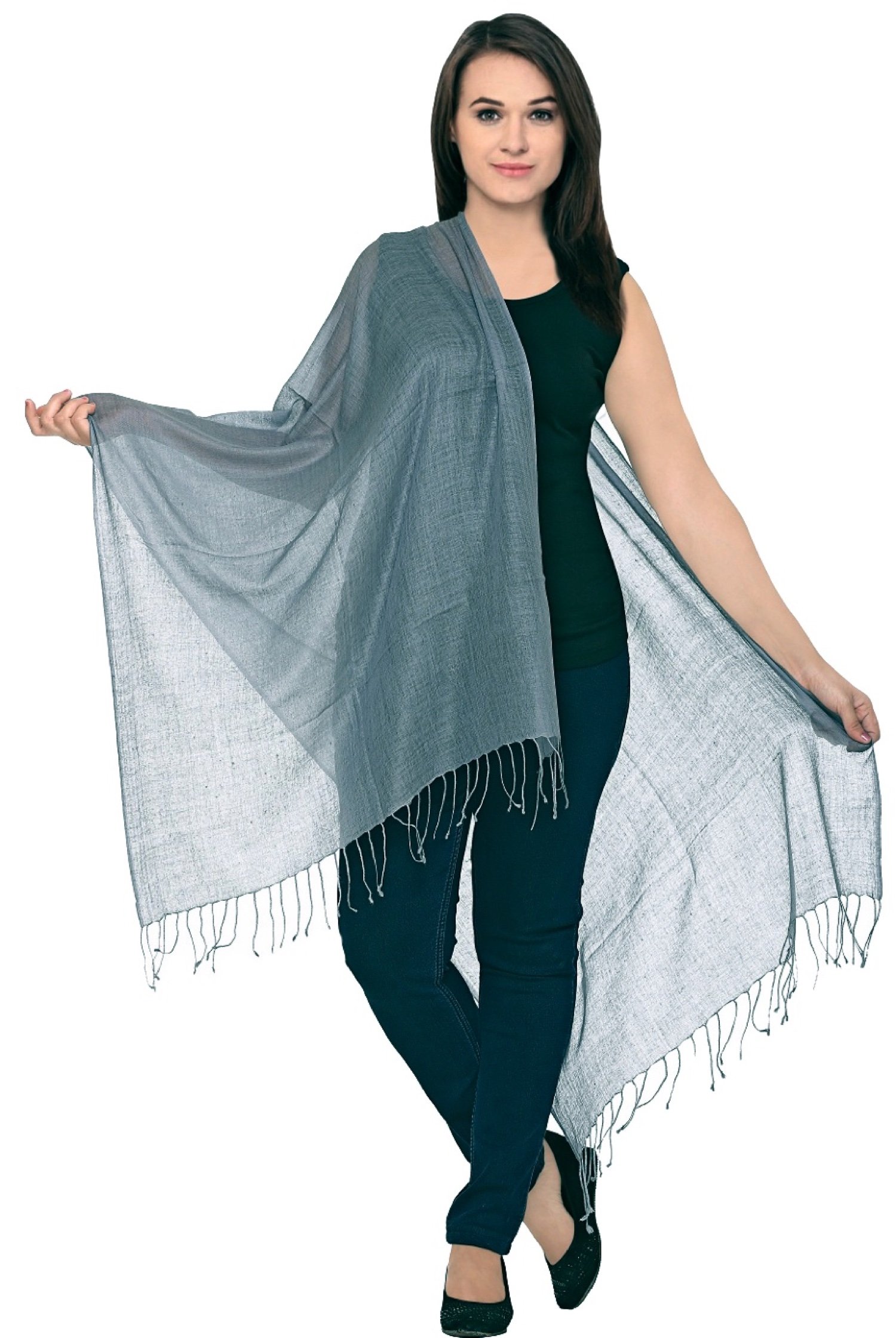 World of Shawls Exclusive 100% Kashmiri Fine Wool Pashmina Shawl Wrap Scarf (Grey)