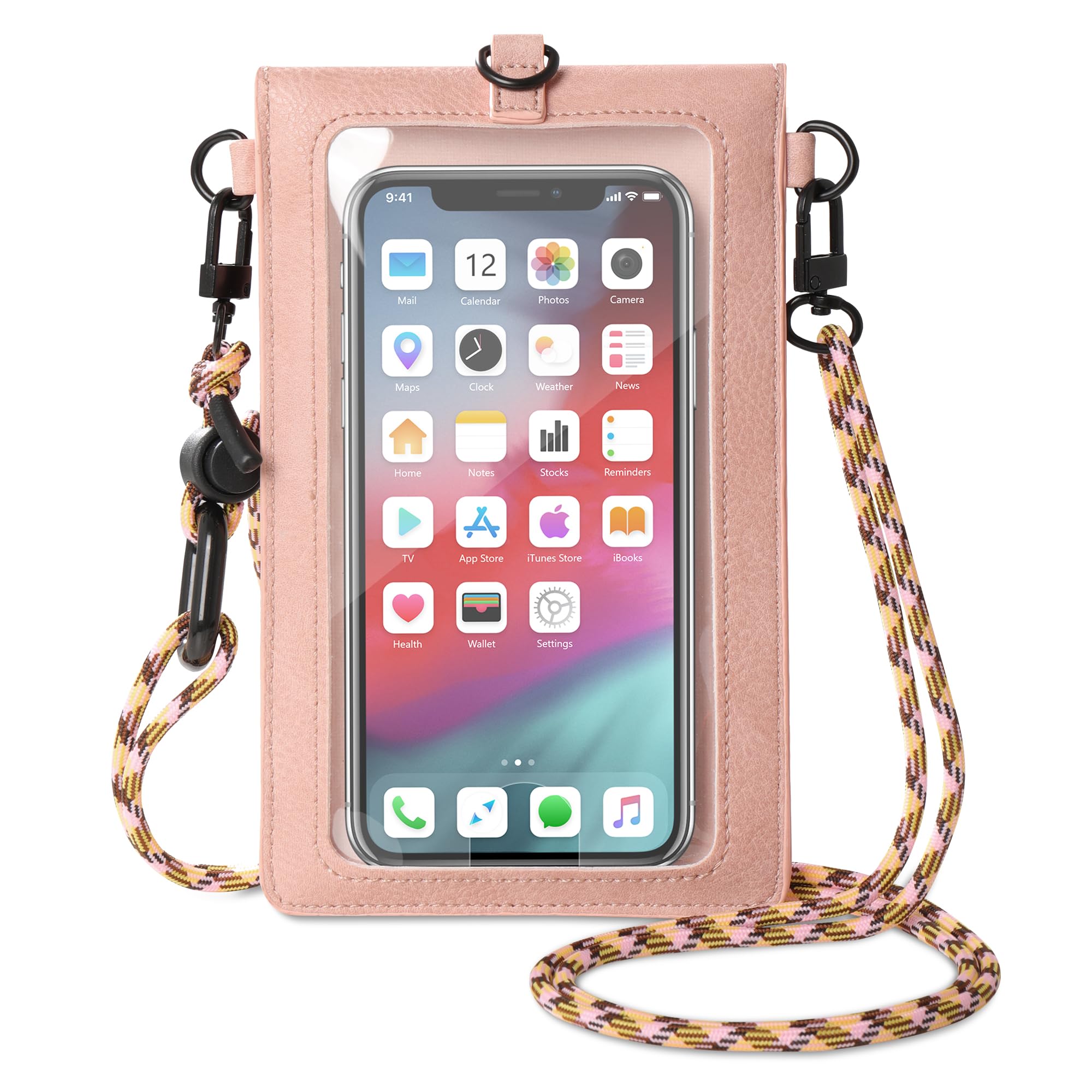 SHOMICO Small Crossbody Bag For Women - Faux Leather Phone Purse With Clear Touch Window & Charging Port, Adjustable Pink Strap - View #8