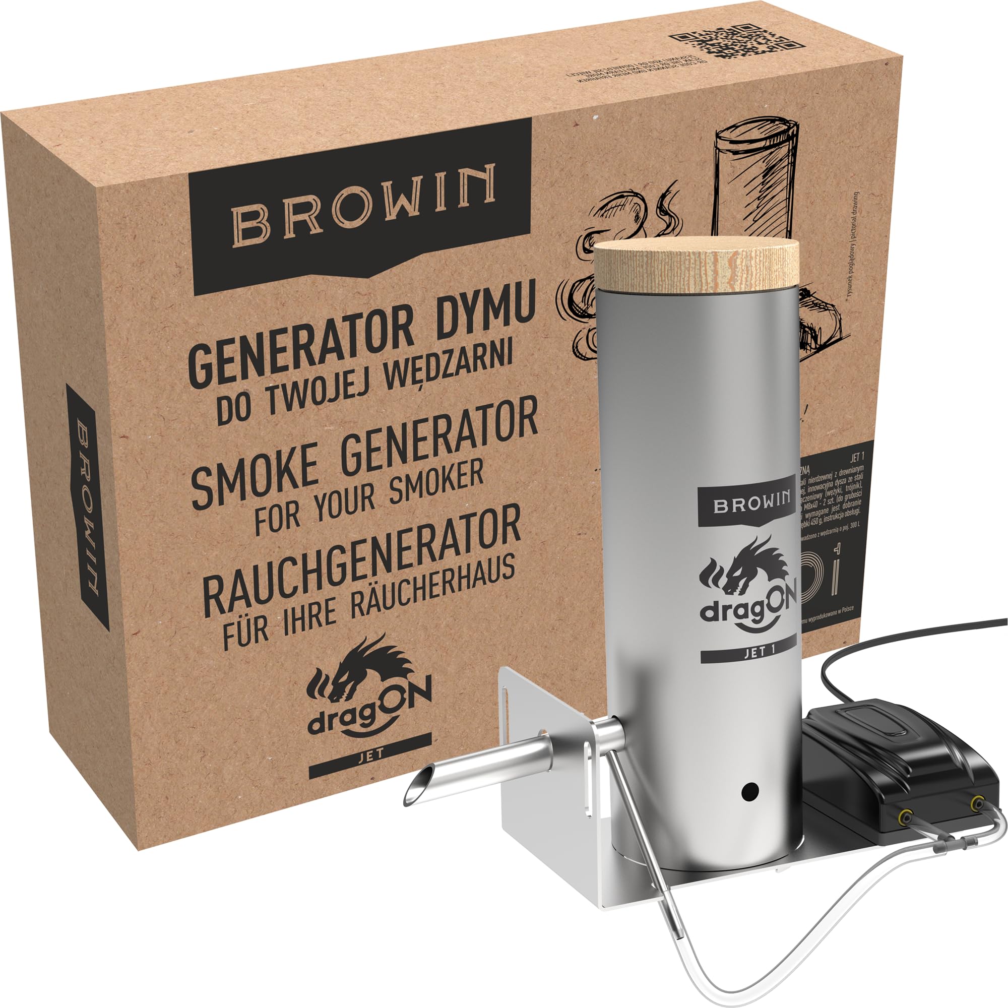 Browin Rauchgenerator DragON Jet 1 mit Pumpe 330143 | Kaltrauchgenerator aus Edelstahl | für jeden Räucherofen | innovative Düse | Perfekter Rauchgenuss für exquisite Geschmackserlebnisse