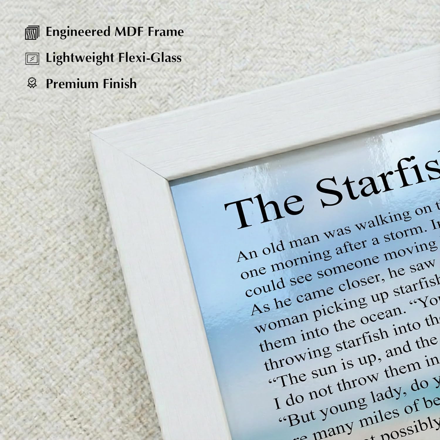 The Starfish Story - Inspirational Beach Wall Art Print - Nautical Poem for Home, Office & Beach House Decor - Wall Art Poster Print for Positive Energy (Natural Framed, 8 x 10 inches)