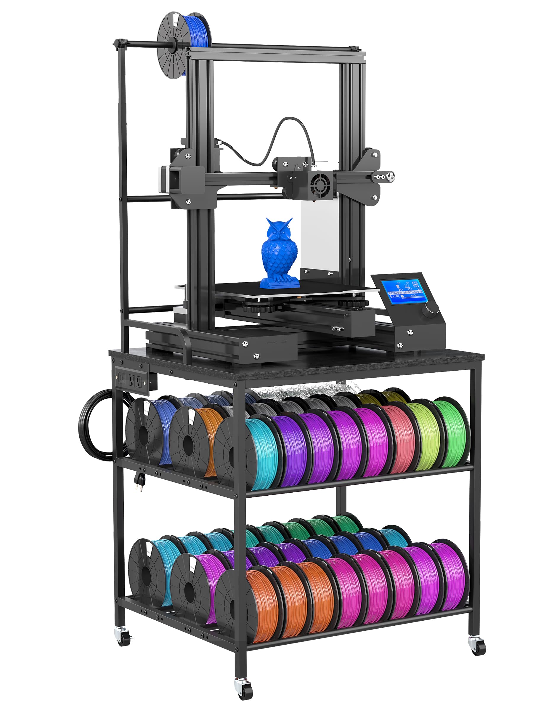 Qriocioa 3D Printer Stand with Filaments Storage Rack Rolling 3D Printer Table with Wheels 3D Printing Stand Workbench Holder for PLA/ABS/PETG/TPU for
