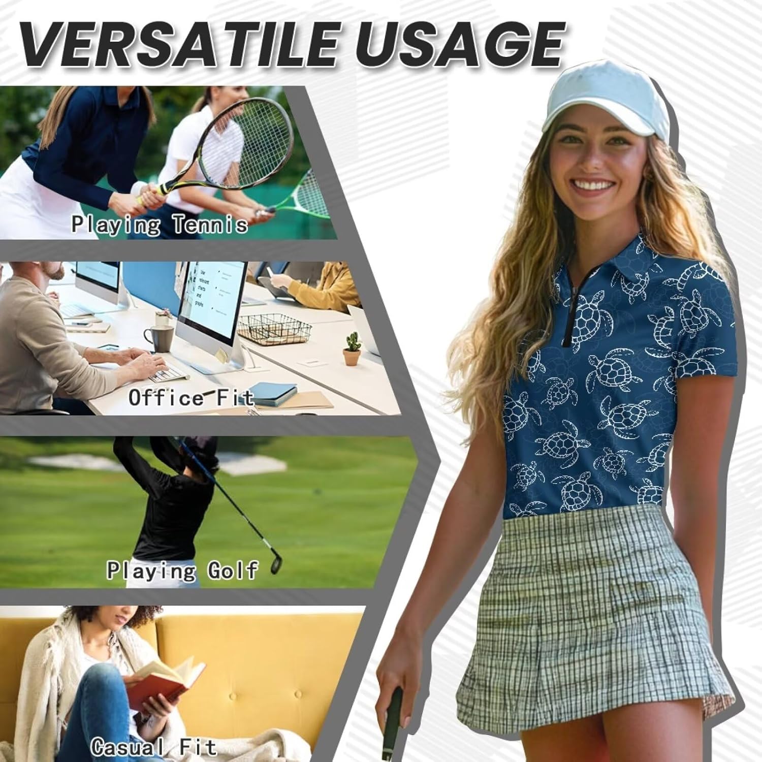 Women's Golf Shirt Short Sleeve Comfortable Tennis Shirt Quarter Zip Golf Pullover Golf Polo Shirts Fit