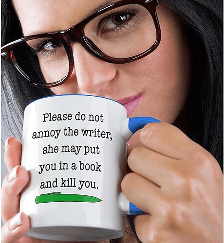 Vista 10 de 3dRose "Please Do Not Annoy The Writer Green" - Taza de cerámica, 11 onzas, color morado Blanco