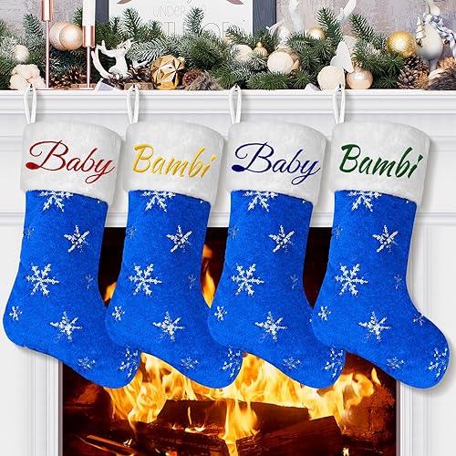 Miniatura 14 de 2 Pack Snowy White Christmas Stockings with Faux Fur, Plush 22 inches Xmas Stocking with Gold Embroidered Snowflake Hanging Ornaments for Home Xmas