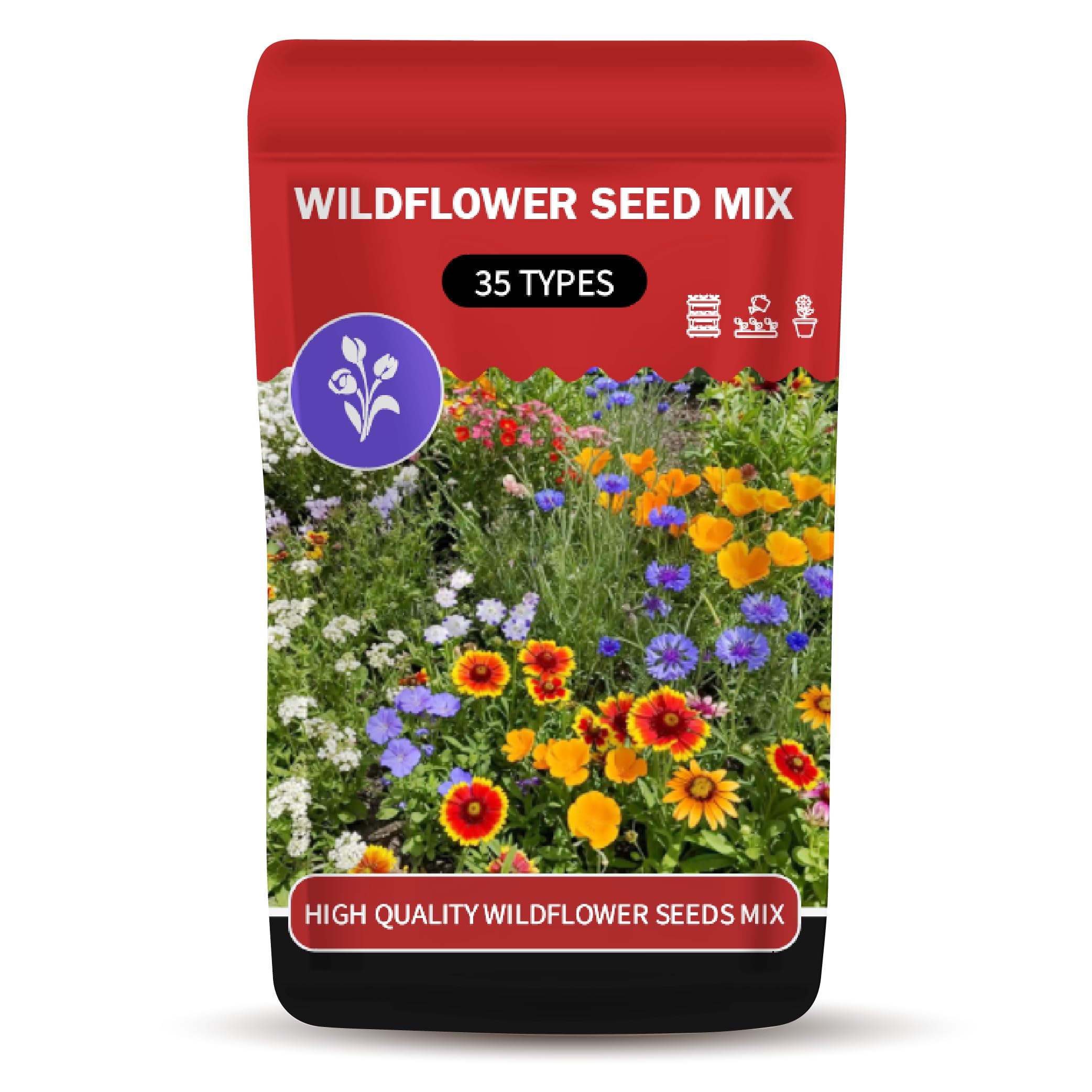 Wildflower Seeds Mix, 35 Varieties Non-GMO Wild Flower Seed | Bee and Butterfly Garden Variety Pack | Annual Flowers Seeds for Planting