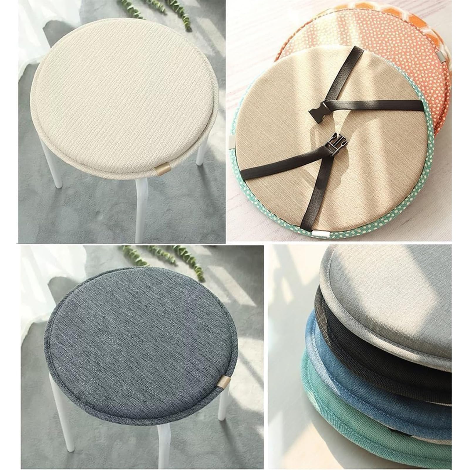 Zestaw 4 6 okrągłych foremek do siedzenia na zewnątrz z wiązaniami na stół patio krzesła podkładki ogrodowe futrzane cukierki do dekoracji domu 33 cm (4 szt.)