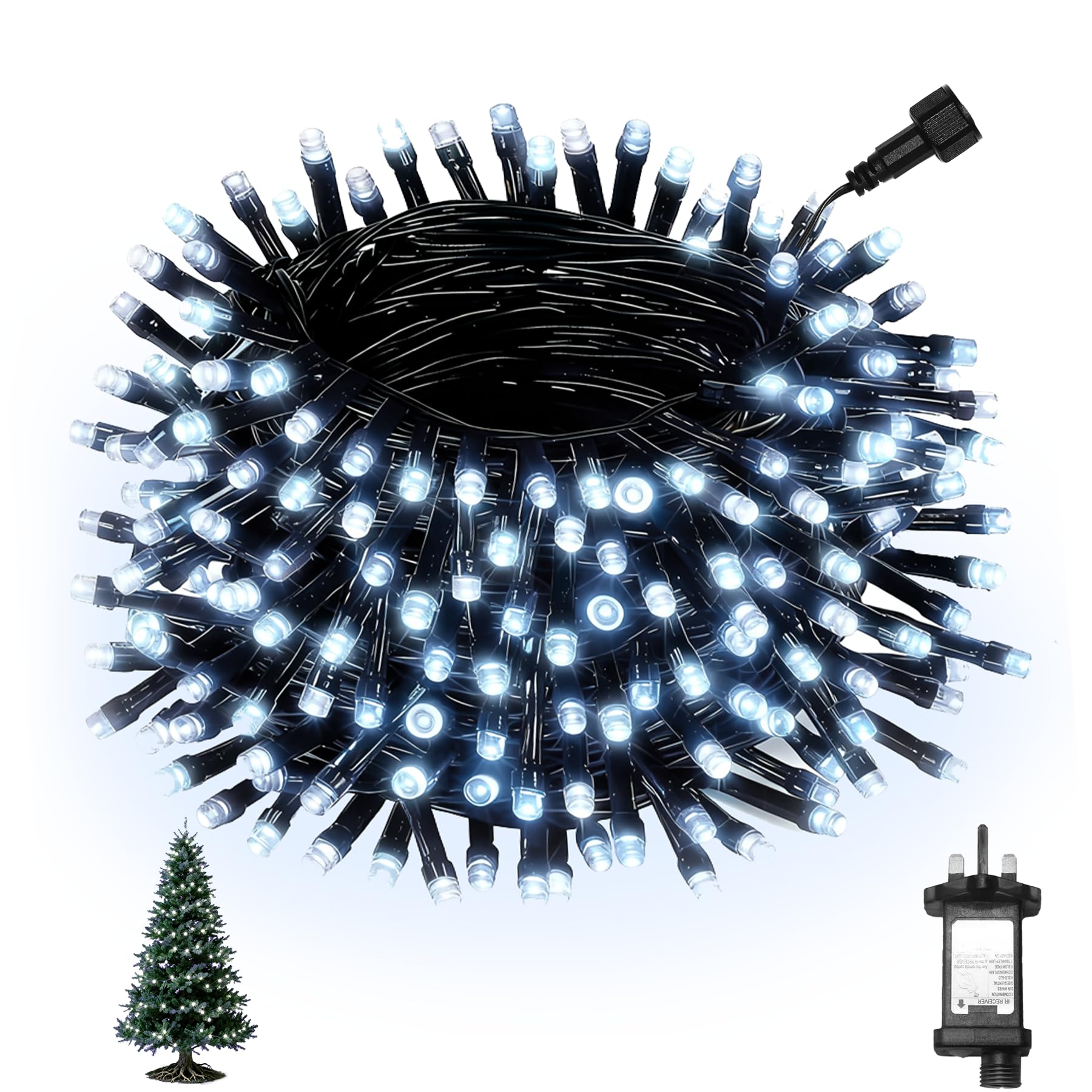 Dankeled Christmas Tree Lights, 25M 200 LED Fairy Lights Plug in with Timer/8 Modes/Memory Function, Waterproof Christmas String Lights for Outdoor Indoor, Garden Xmas Decorations, White