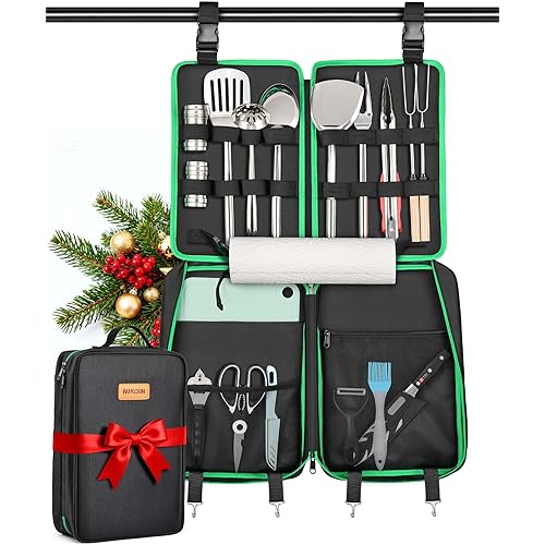 FANGSUN Camping Cooking Utensils, 16 PCS Portable Camping Kitchen Set with Grill Accessories, Camp Gifts for Men Dad, New Year‘s Presents for RV, Hiking, Picnic, Backpacking