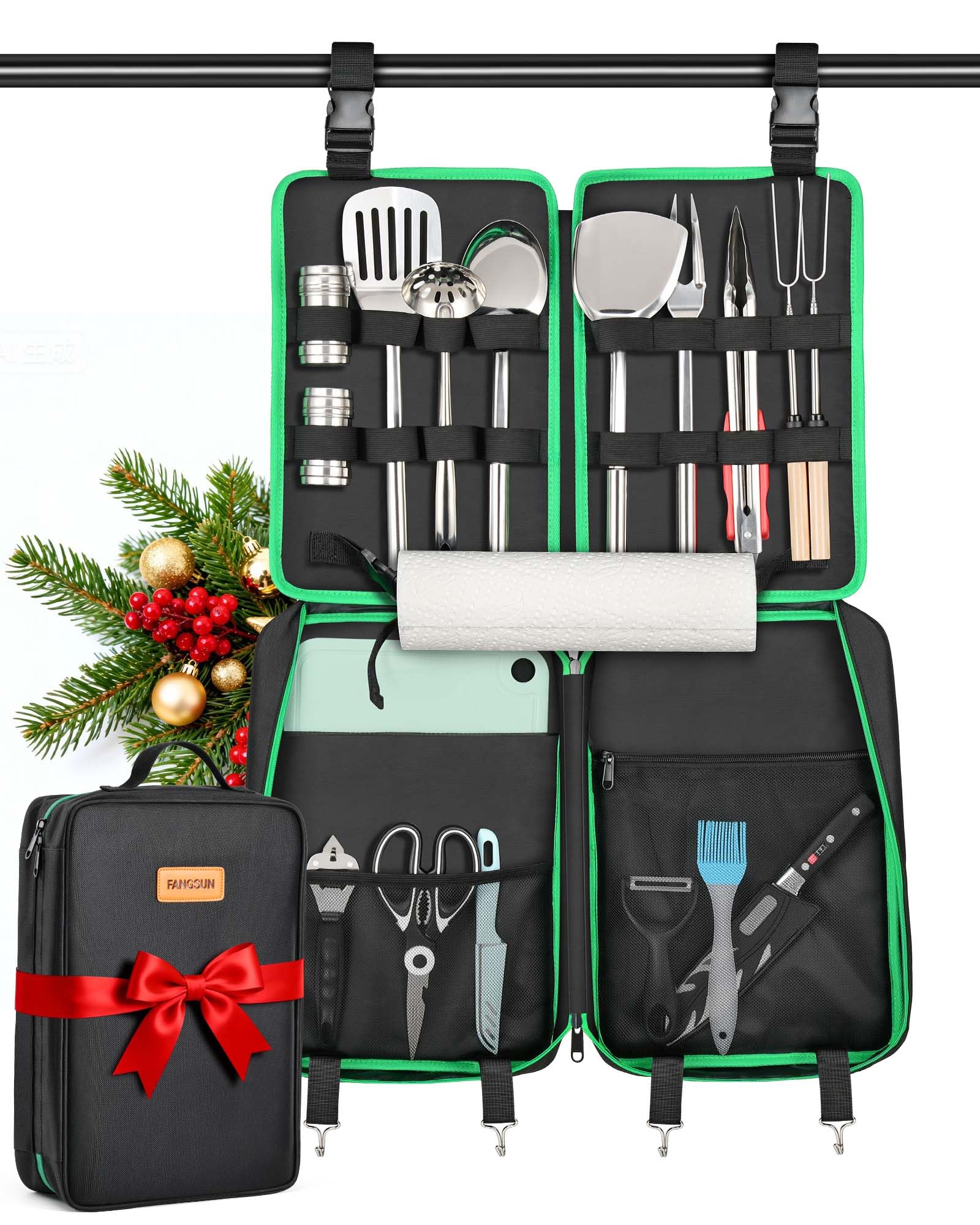FANGSUN Camping Cooking Utensils 16 PCS Portable Camping Kitchen Set with Grill Accessories Camp Gifts for Men Dad