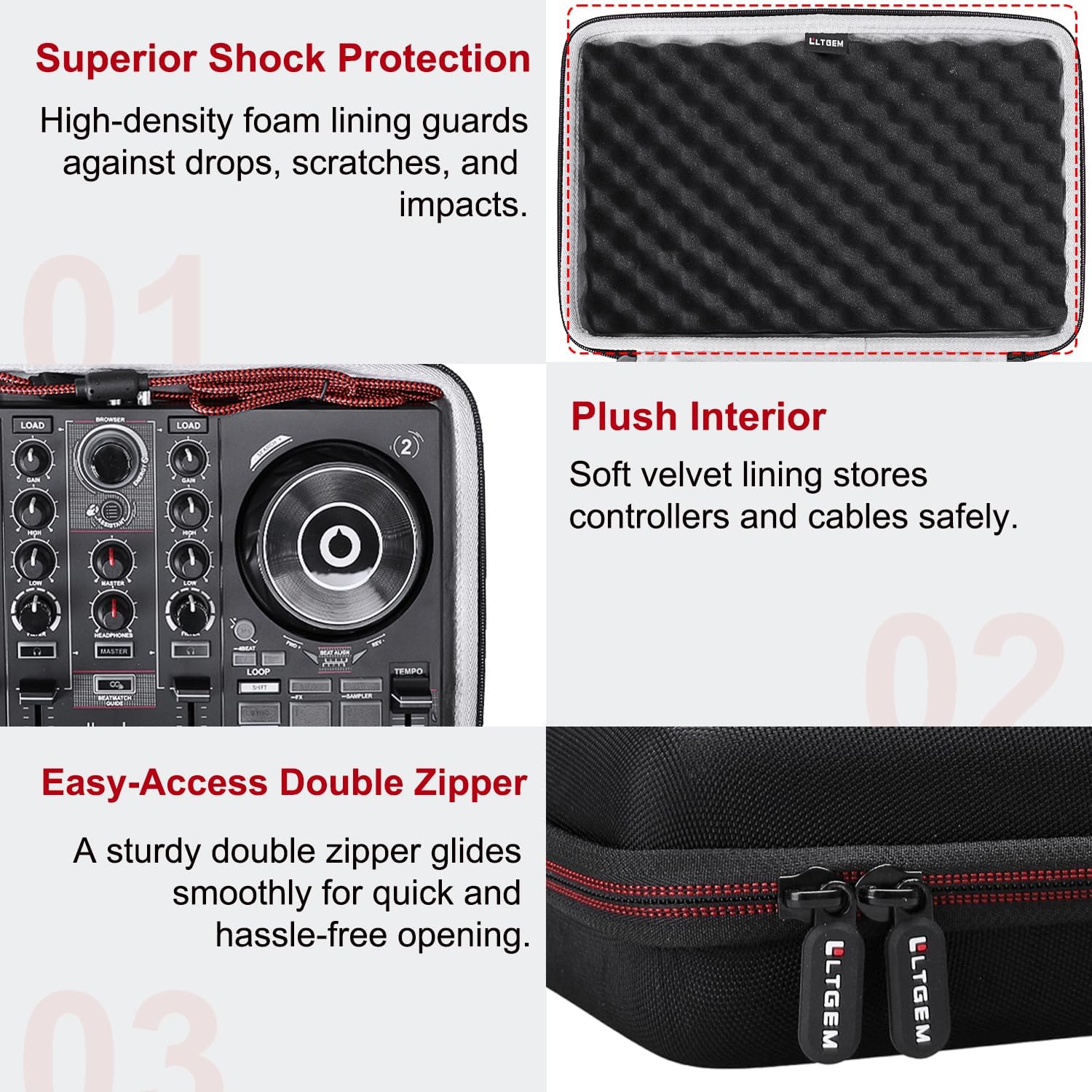 LTGEM DJ Controller Case for Hercules DJControl Inpulse 200 / DJControl Inpulse 200 MK2 - Hard Storage Travel Protective Carrying Bag (Case Only)