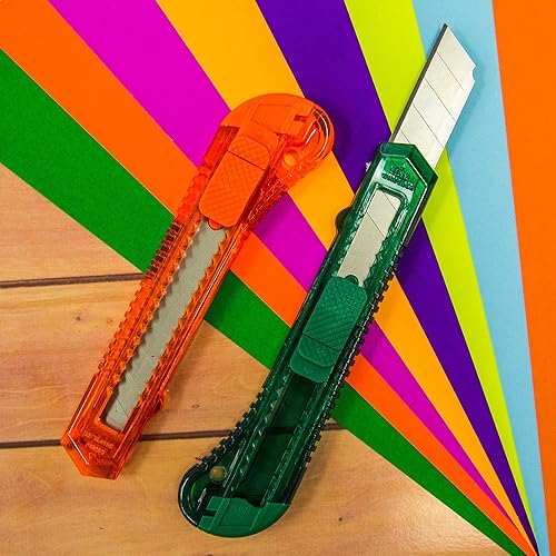 Miniatura 3 de BAZIC - Cortador de caja de cuchillos utilitarios de 0.709 in de hoja más ancha, cuchillas retráctiles a presión para cajas de cartón de 6 Assorted