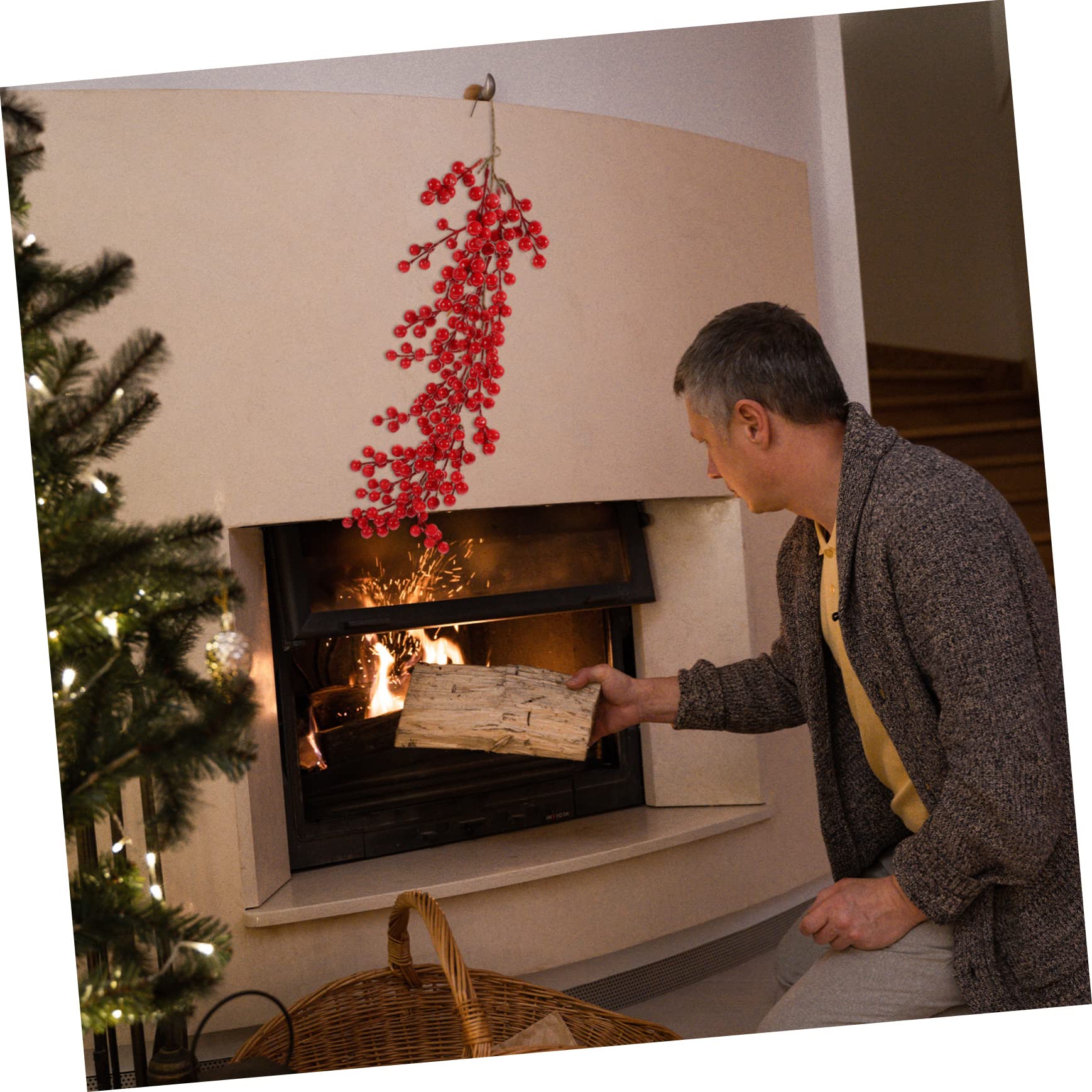 DECHOUS 2pezzi Bacche Natalizie Artificiali Per Decorazioni Ramo Di Bacche Per Ghirlande e Addobbi Di Natale e Riutilizzabili Naturali e Texture Realistiche Per Decorare Casa e Portico