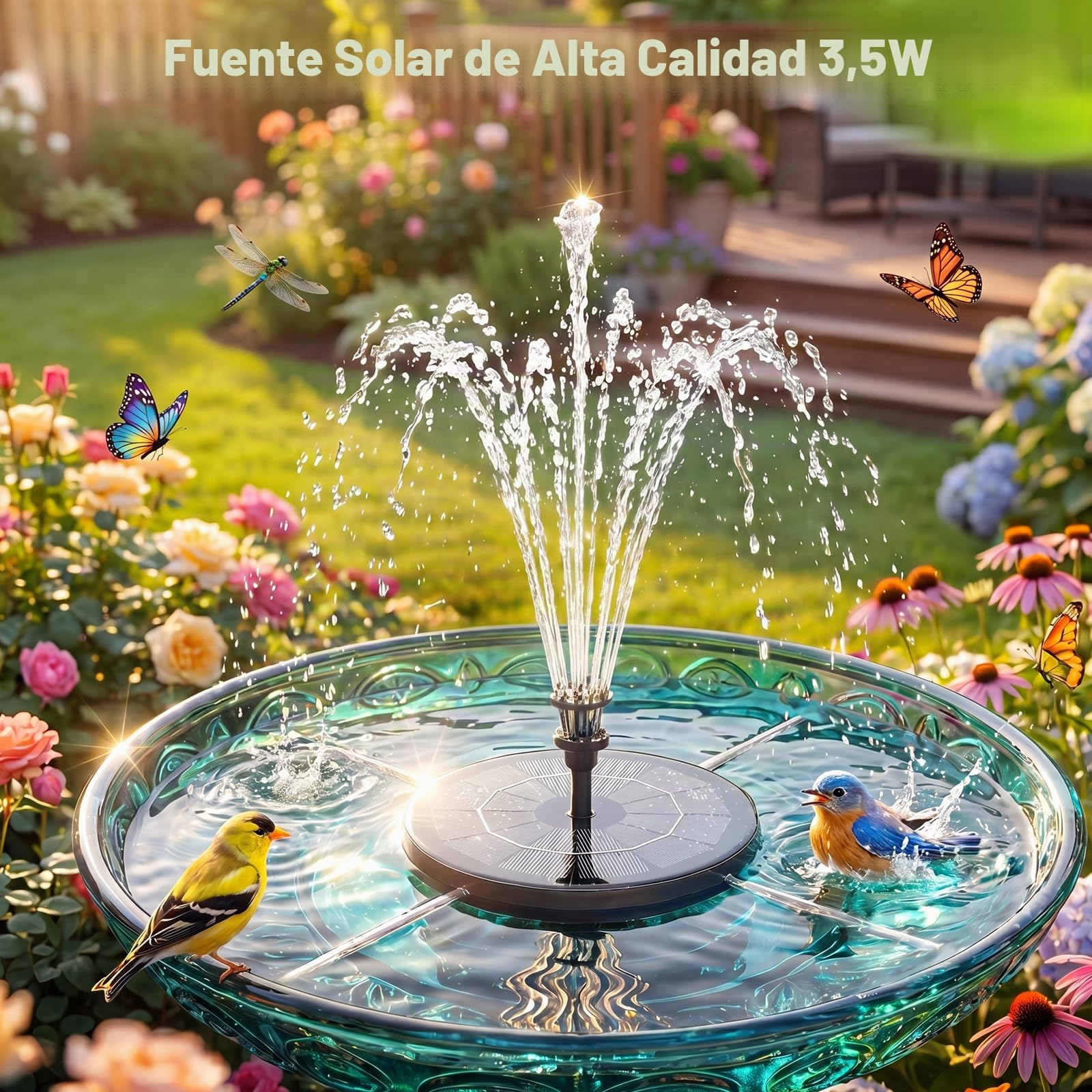 AISITIN Fuente Solar 3,5 W con Batería, 6 Boquillas
