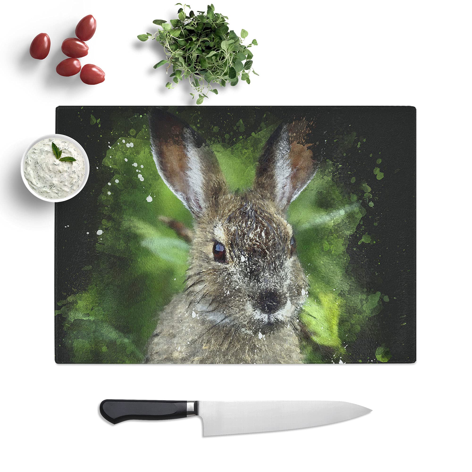 Brown Rabbit Paint Splash - Textured Chopping Board - Worktop Saver - Cutting Board - Heat Resistant, Shatterproof and Hygenic - 28.5 x 20 cm