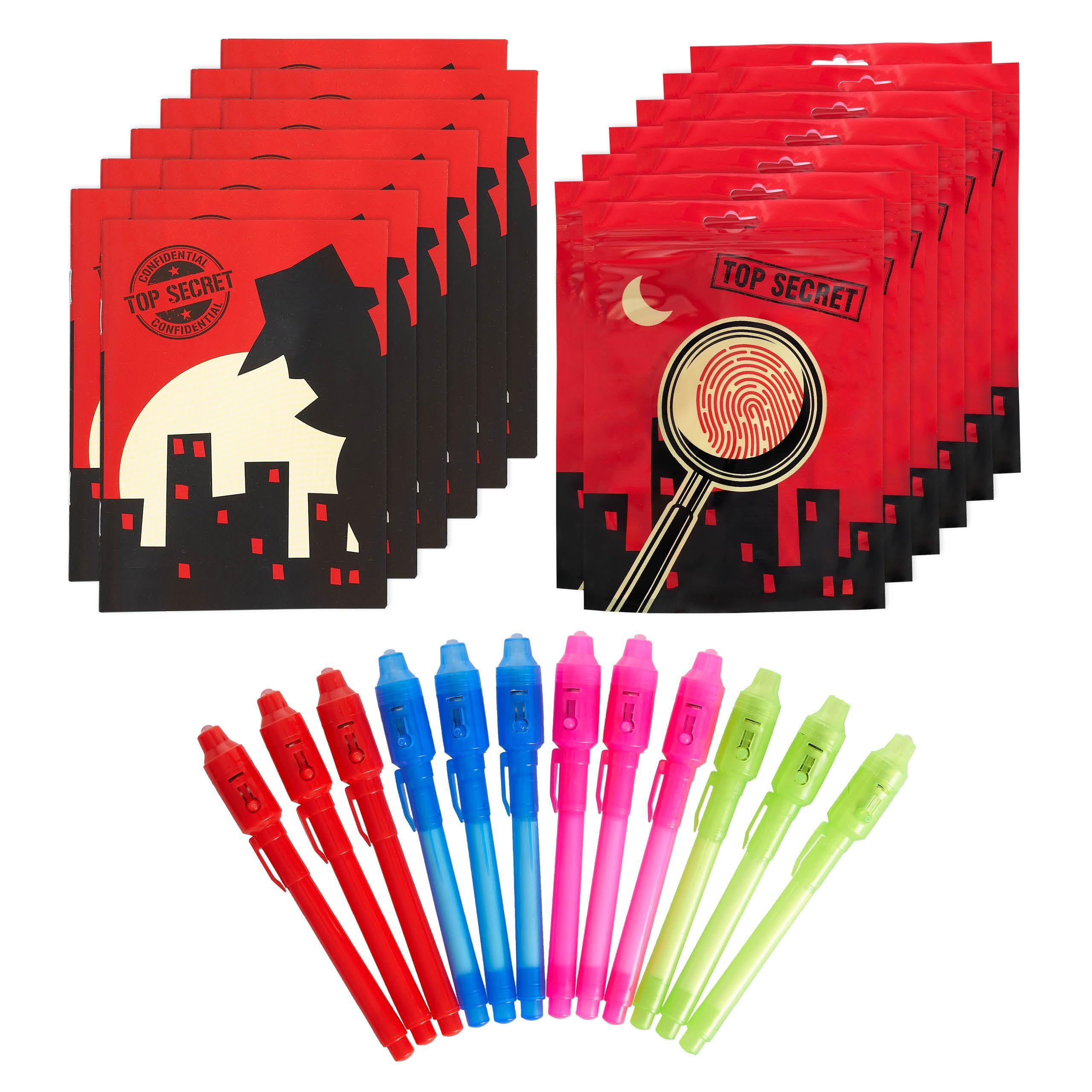 THE TWIDDLERS - 24 Invisible Ink Notepads, With UV Pen Lamps & Pouches - Perfect Party Bag Fillers For Kids, Travel Toys for Children's Birthdays