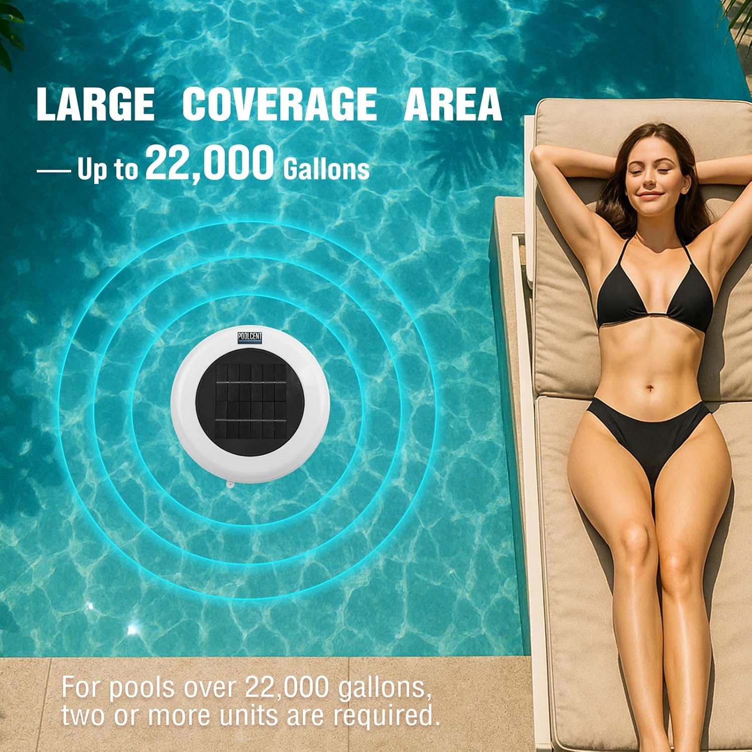 Solar Pool Purifier Ionizer-Floating Pool Cleaner with Copper Anode, Large Panel, Keeps Water Clear,for Pools Up to 22000 Gallons