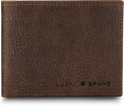 Lucky Brand Men's Bifold Wallet ID Window Card Slots Genuine Leather Organization Durable Stylish