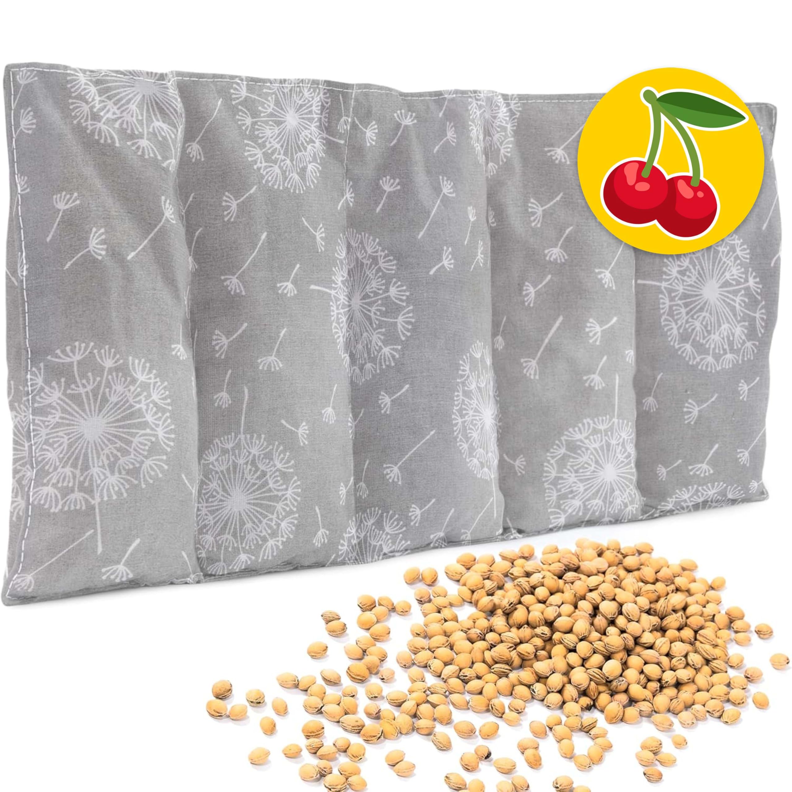 Amilian Cuscino con noccioli di ciliegia, forno a microonde, tessuto di cotone grigio con stelle bianche, cuscinetto termico riempito di ciliegia, dimensioni 55 x 20 cm