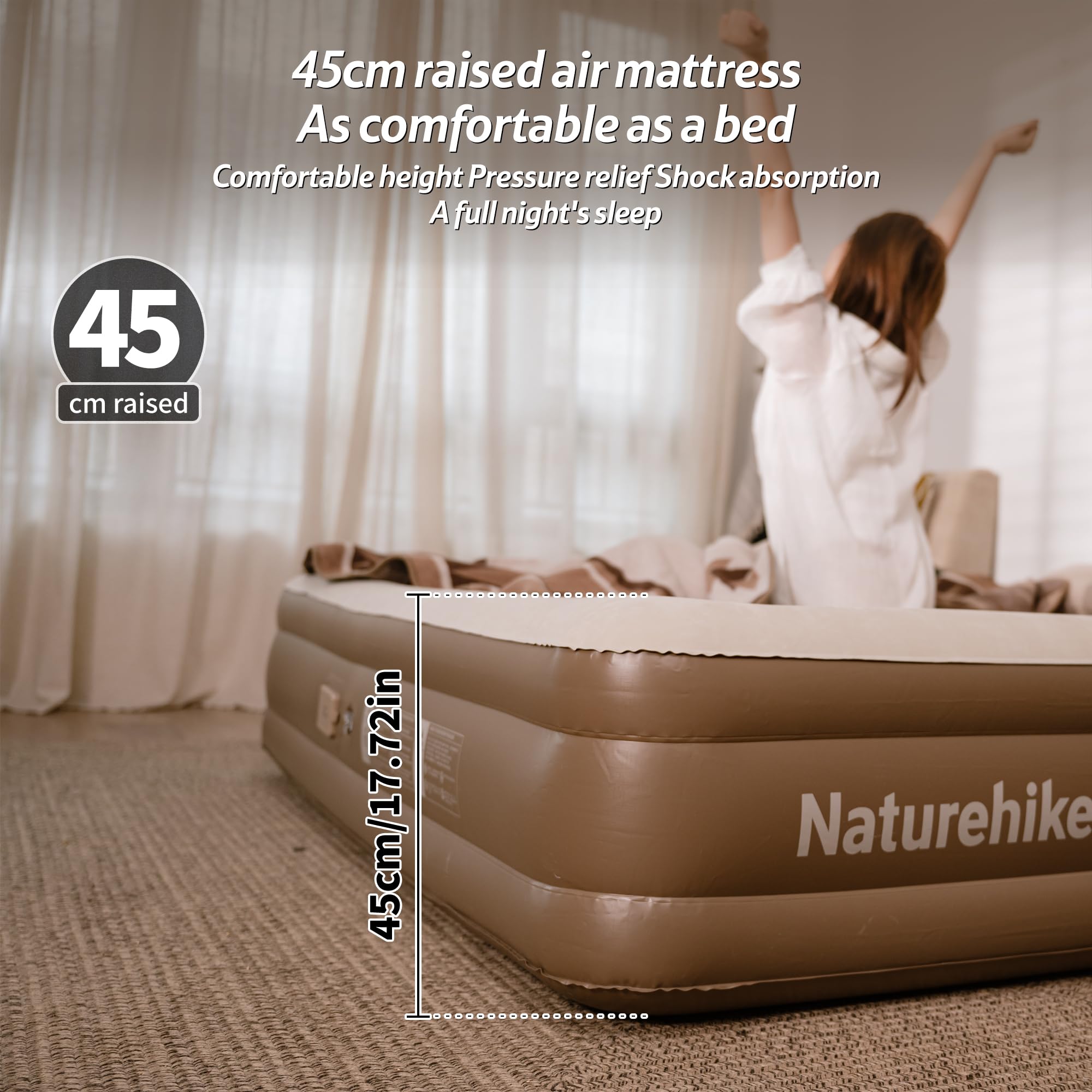 Naturehike Luftmatratze 1 Personen, Selbstaufblasend mit integrierter Akkupumpe, Aufblasbares Gästebett 45 cm Höhe, Bequem & Leicht, Für Camping, Outdoor und Zuhause