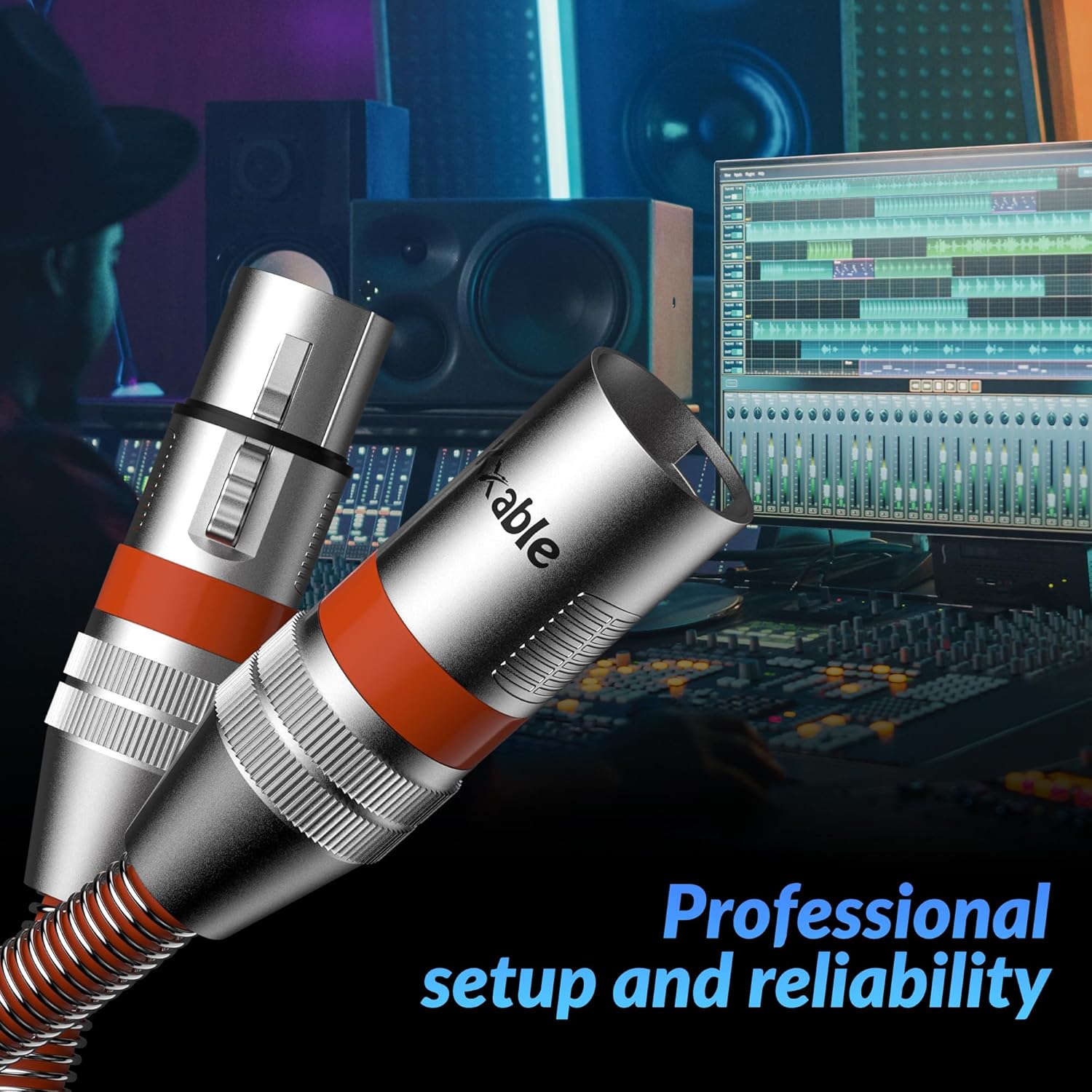 Premium XLR Microphone Cable - 100 Feet, Heavy Duty 22AWG OFC XLR Male to Female Cord, 3-Pin Shielded Mic Speaker Cable, Zinc Alloy Connectors, Metal Spring SR, Orange