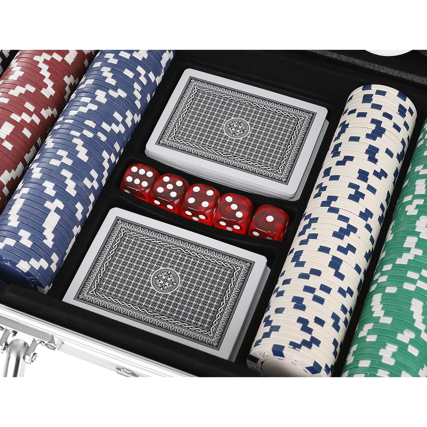 Texas Holdem 23528 Kit de poker avec mallette de poker en aluminium verrouillable 2 jeux de cartes, 300 jetons de poker, 5 dés