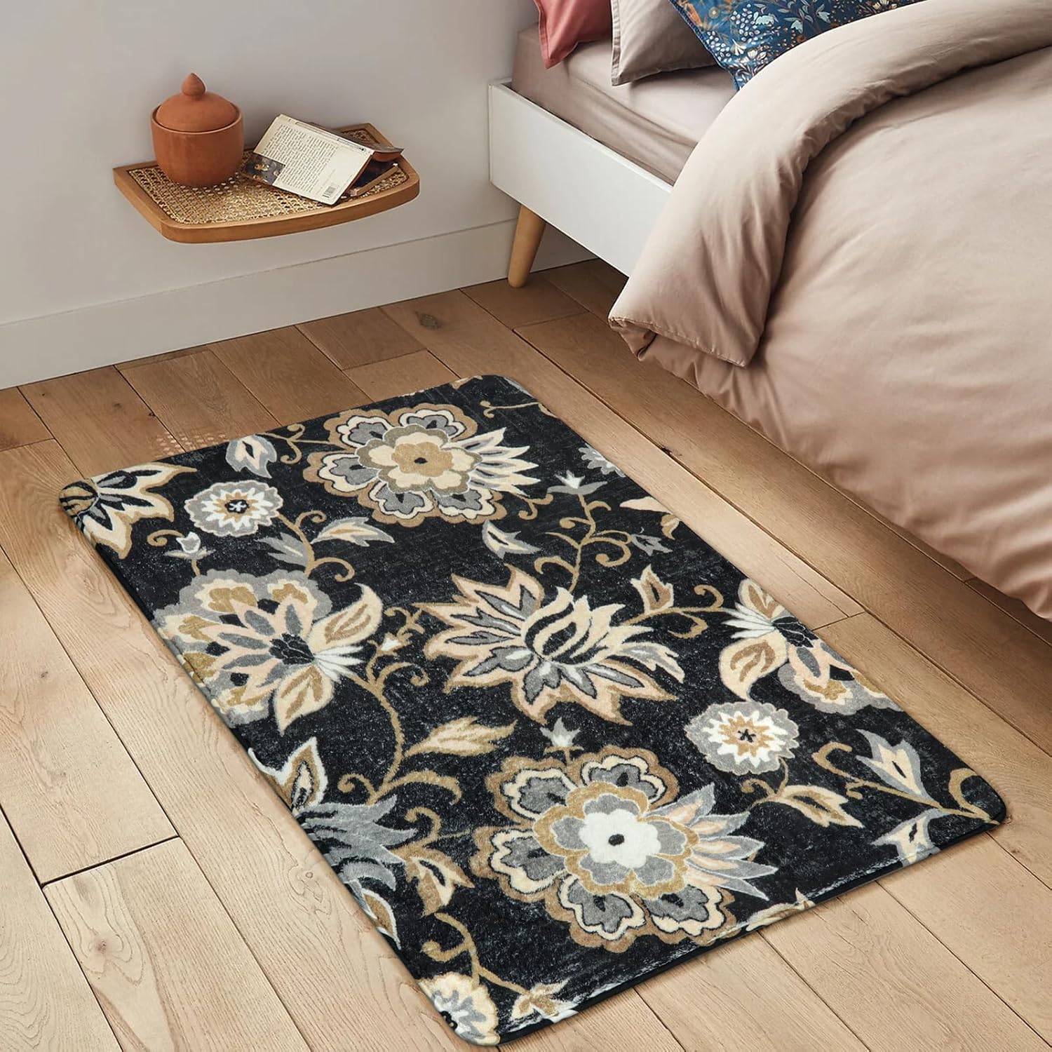 Lahome Floral Washable Area Rugs - 2x3 Non-Slip Small Entryway Rug Indoor, Throw Stain Resistant Kitchen Rugs Soft Black Paisley Print Bathroom Mats DoorMat Carpet for Bedroom Laundry Living Room Sink - Image 3