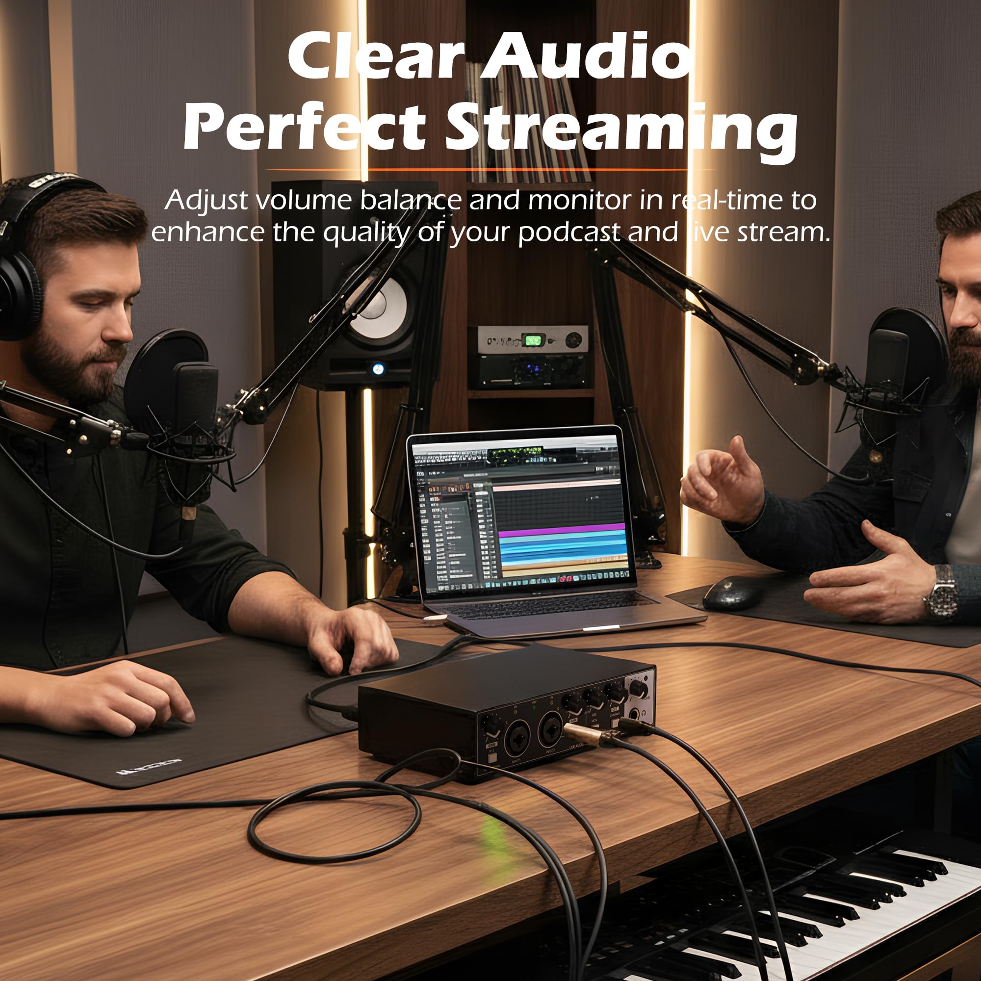 Interfaccia audio USB per la registrazione del PC, interfaccia audio del computer a 24 bit/192 kHz per la registrazione di musica, 48 V Phantom Power Music Recording Studio Apparecchiature da studio