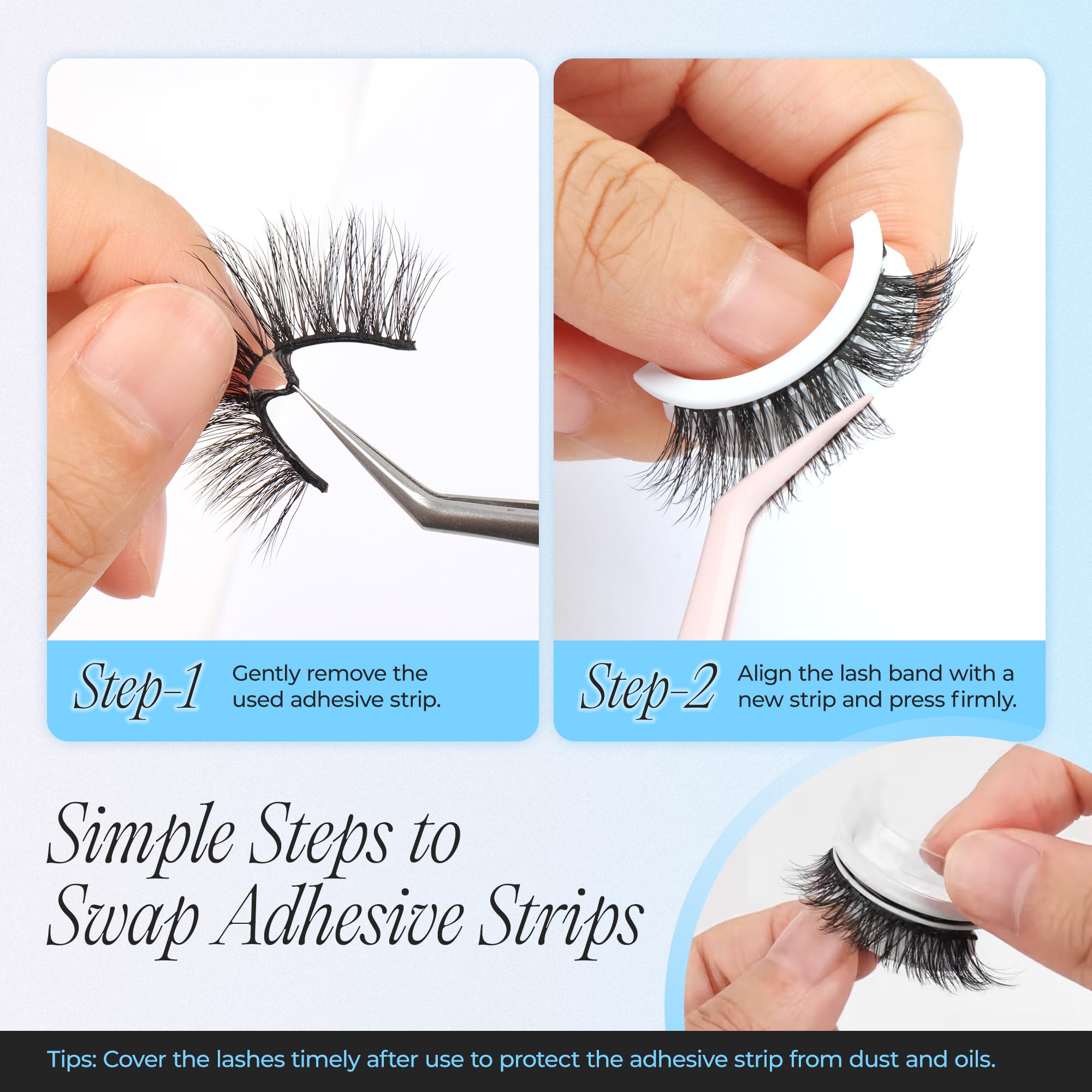 LASHVIEW Self Adhesive Eyelashes 5 Pairs Cat Eye Wispy Self-adhesive False Lashes Reusable Natural Look Press On Lashes No Glue Need Eyelashes with Replacement Adhesive Strips (CV122)