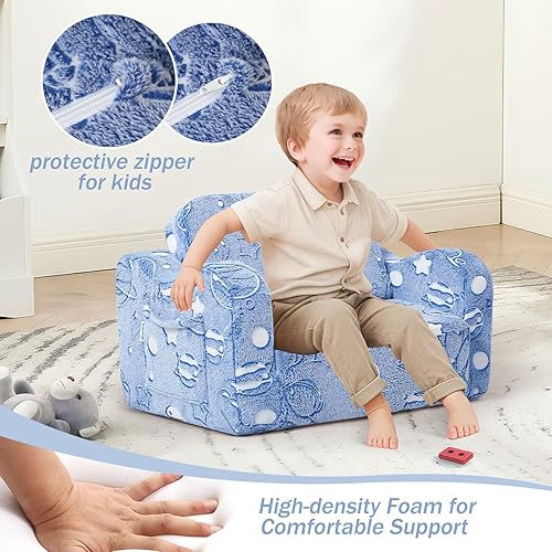 Miniatura 47 de MeMoreCool Sofá de dinosaurio para niños, silla plegable para niños pequeños, sofá cama convertible que brilla en la oscuridad, salón plegable para